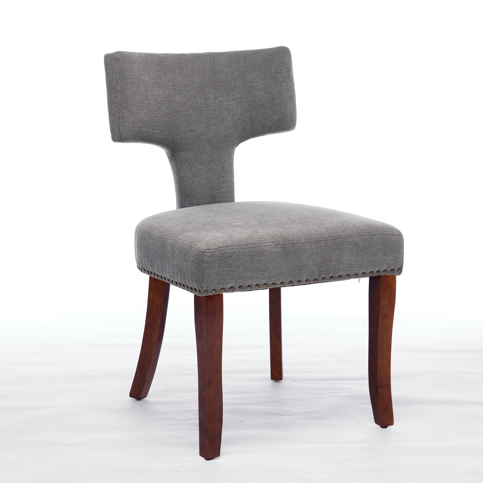 Mid Century Modern T-Back Dining Chairs with Nailhead Trim, Set of 2