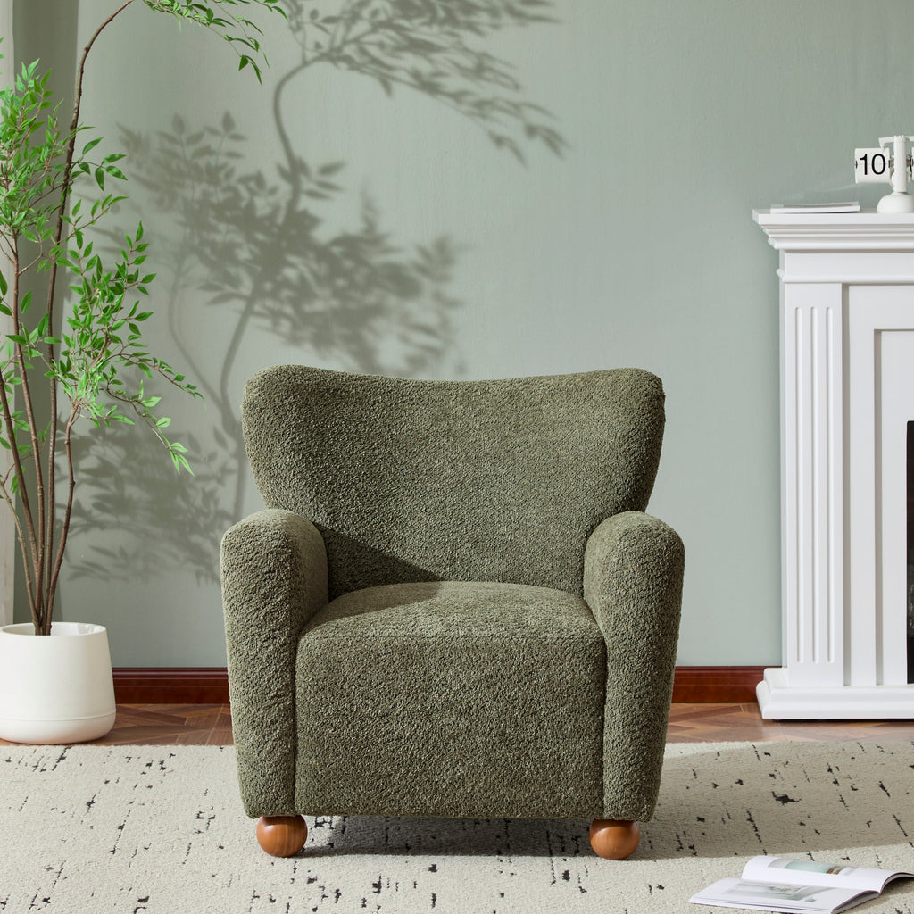 Cozy Wingback Accent Chair with Round Wood Feet