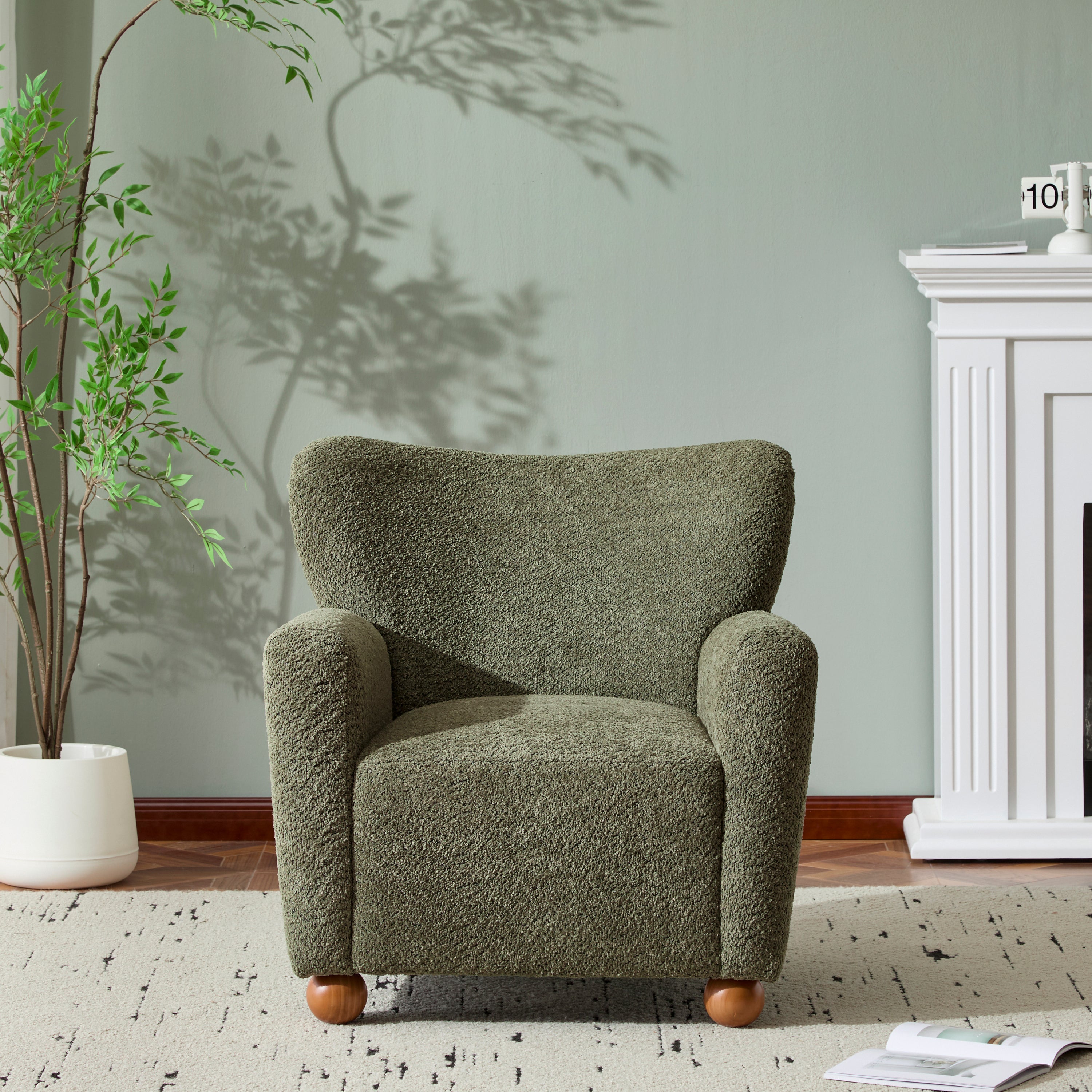 Cozy Wingback Accent Chair with Round Wood Feet