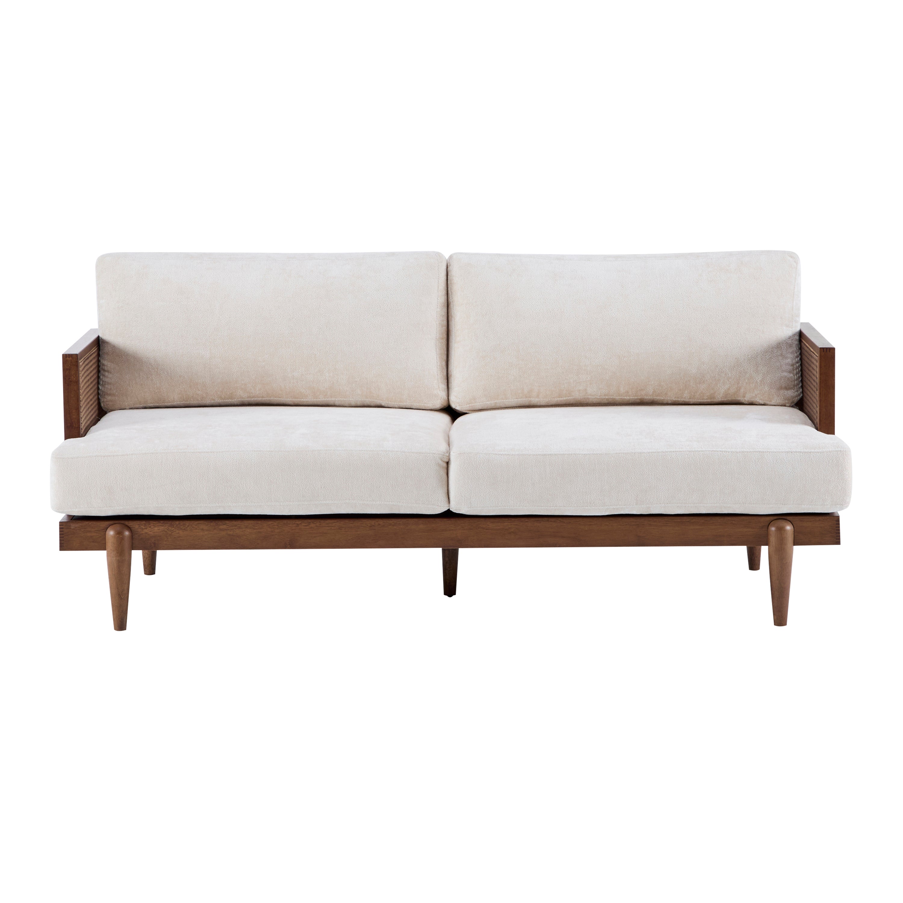 Square Arm 3-Seater Sofa with Cane Rattan and Wooden Frame