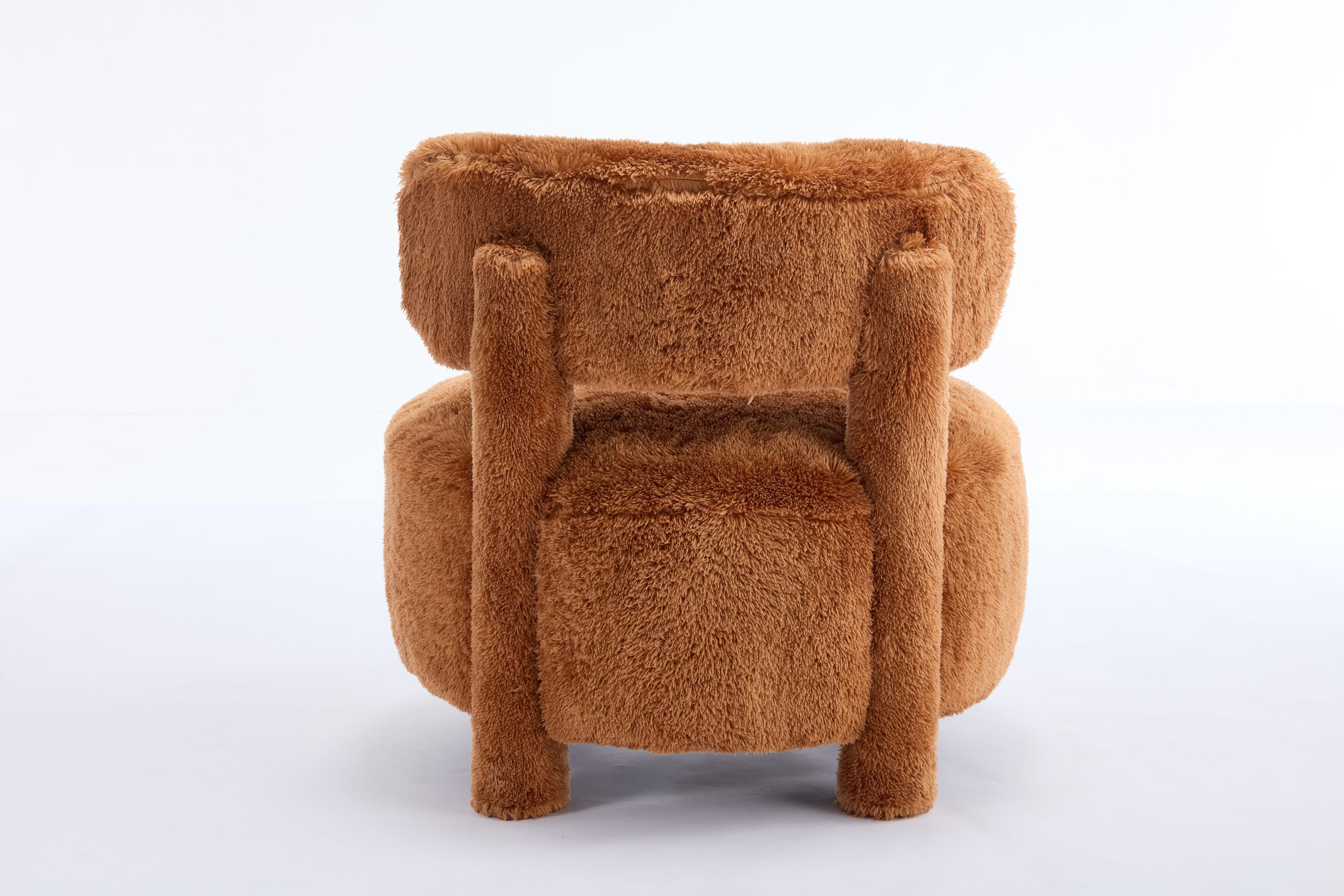 Fuzzy Armless Accent Chair with Curved Backrest and Solid Wooden Legs