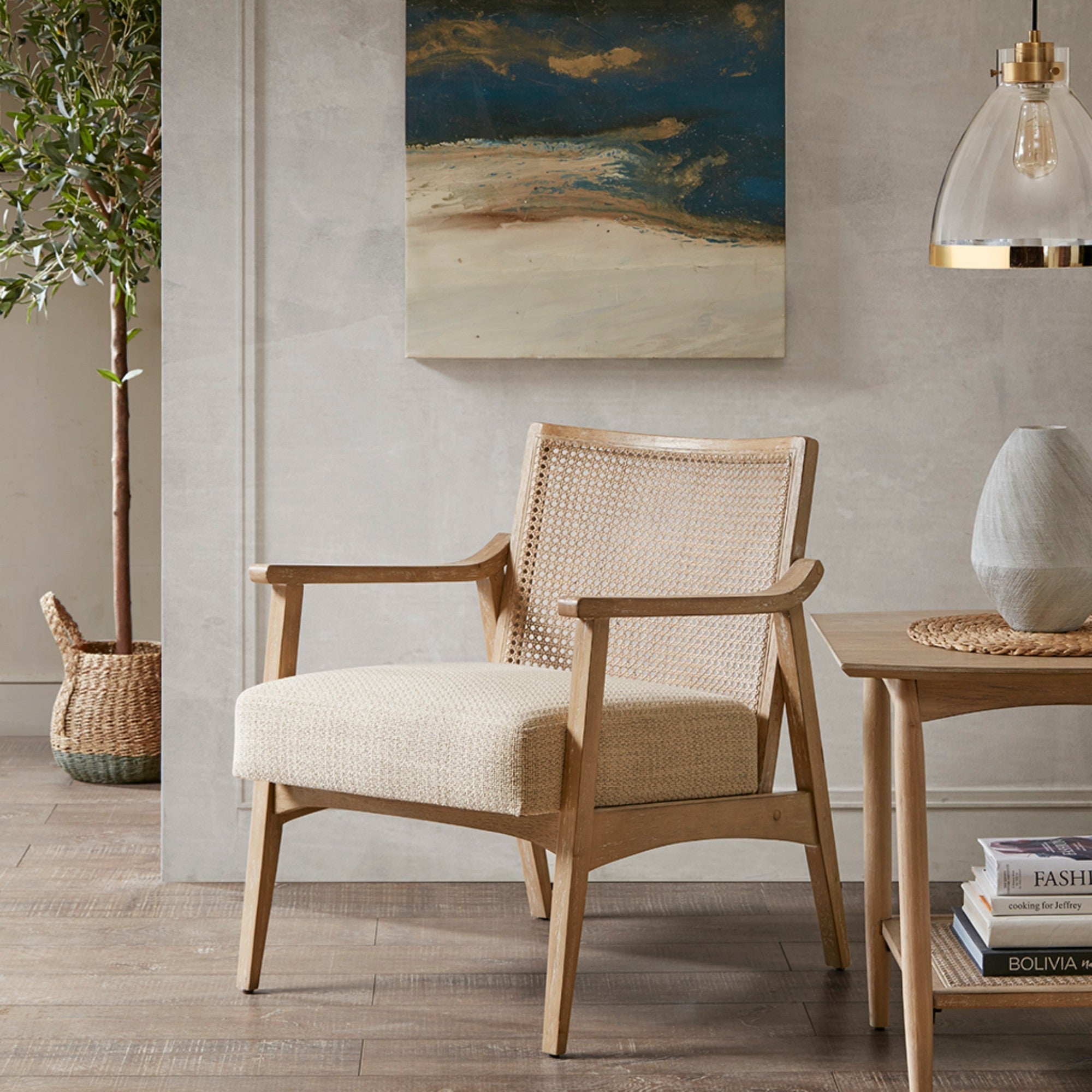Cane Back Upholstered Accent Chair