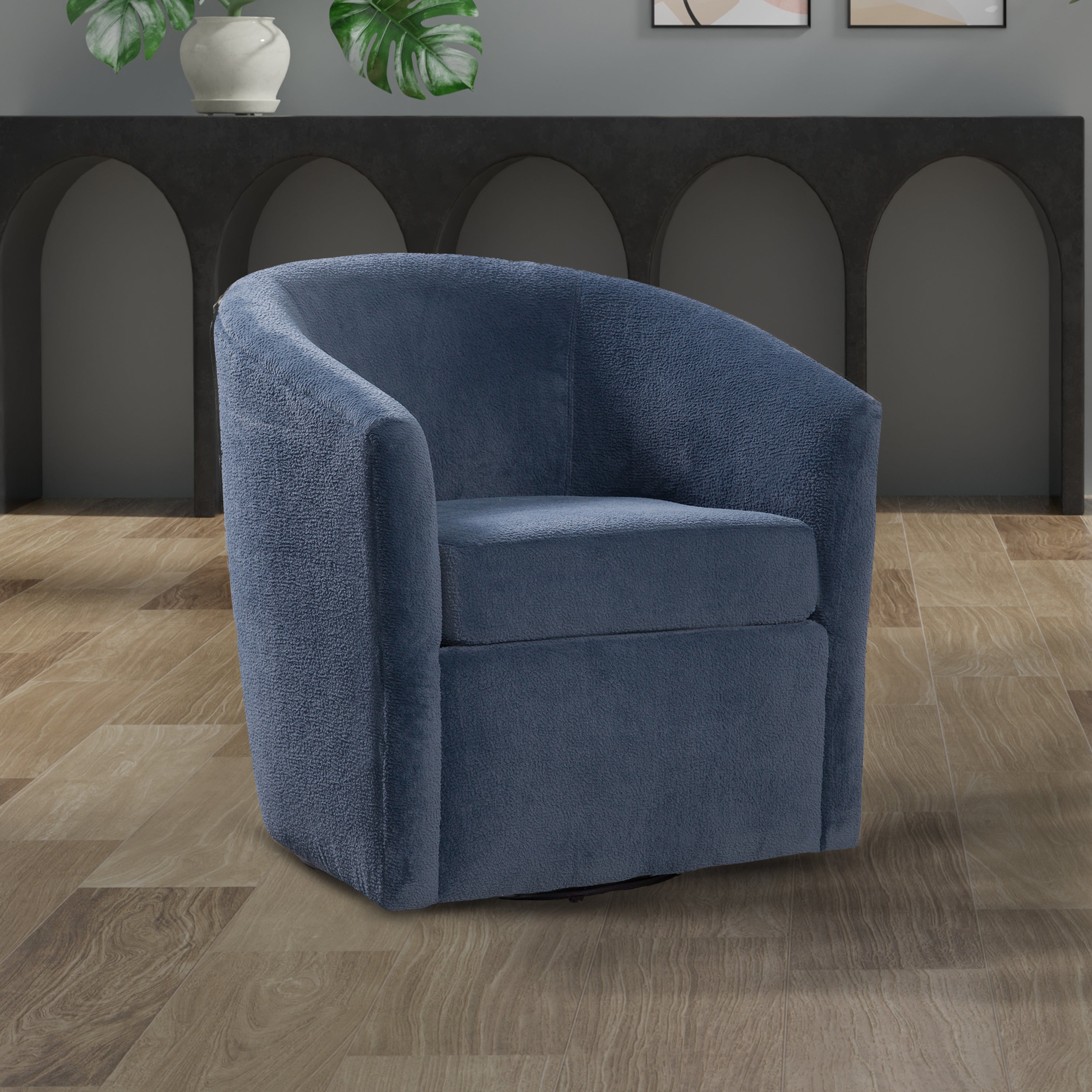 Oaklynn Barrel Style Swivel Accent Chair with Performance Fabric