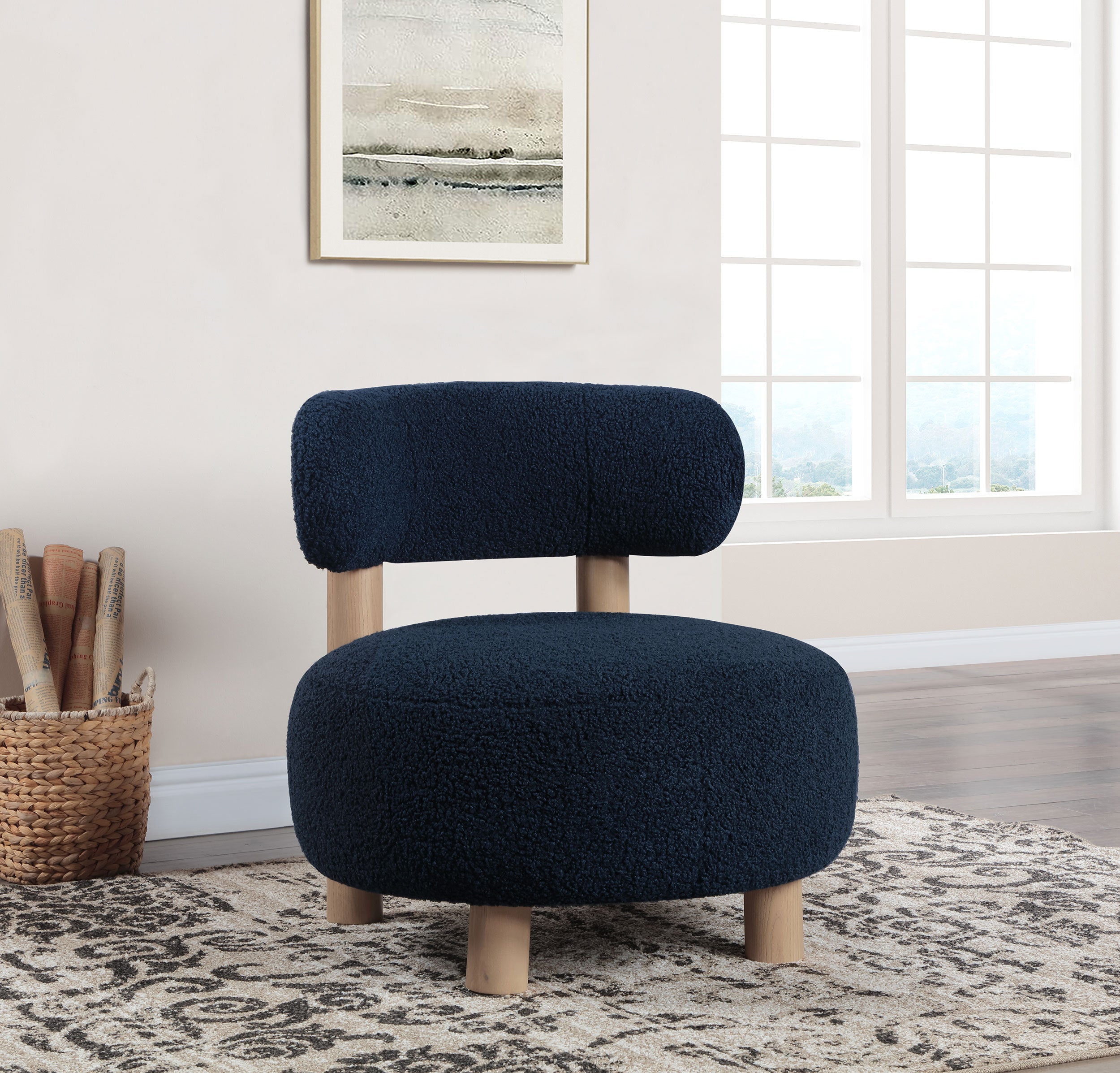 Modern Boucle Upholstered Barrel Back Accent Chair