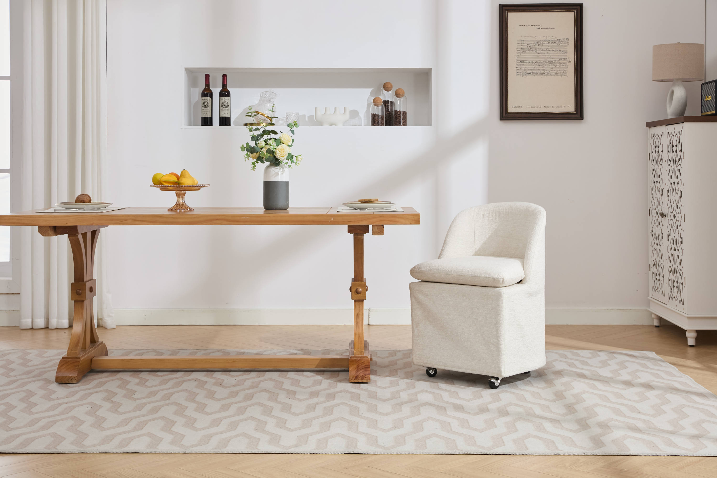 Greymont Chenille Upholstered Armless Dining Chairs With Wheels, Set of 2