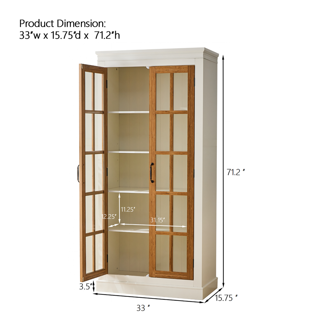Rustic Style Display Cabinet with Glass Doors