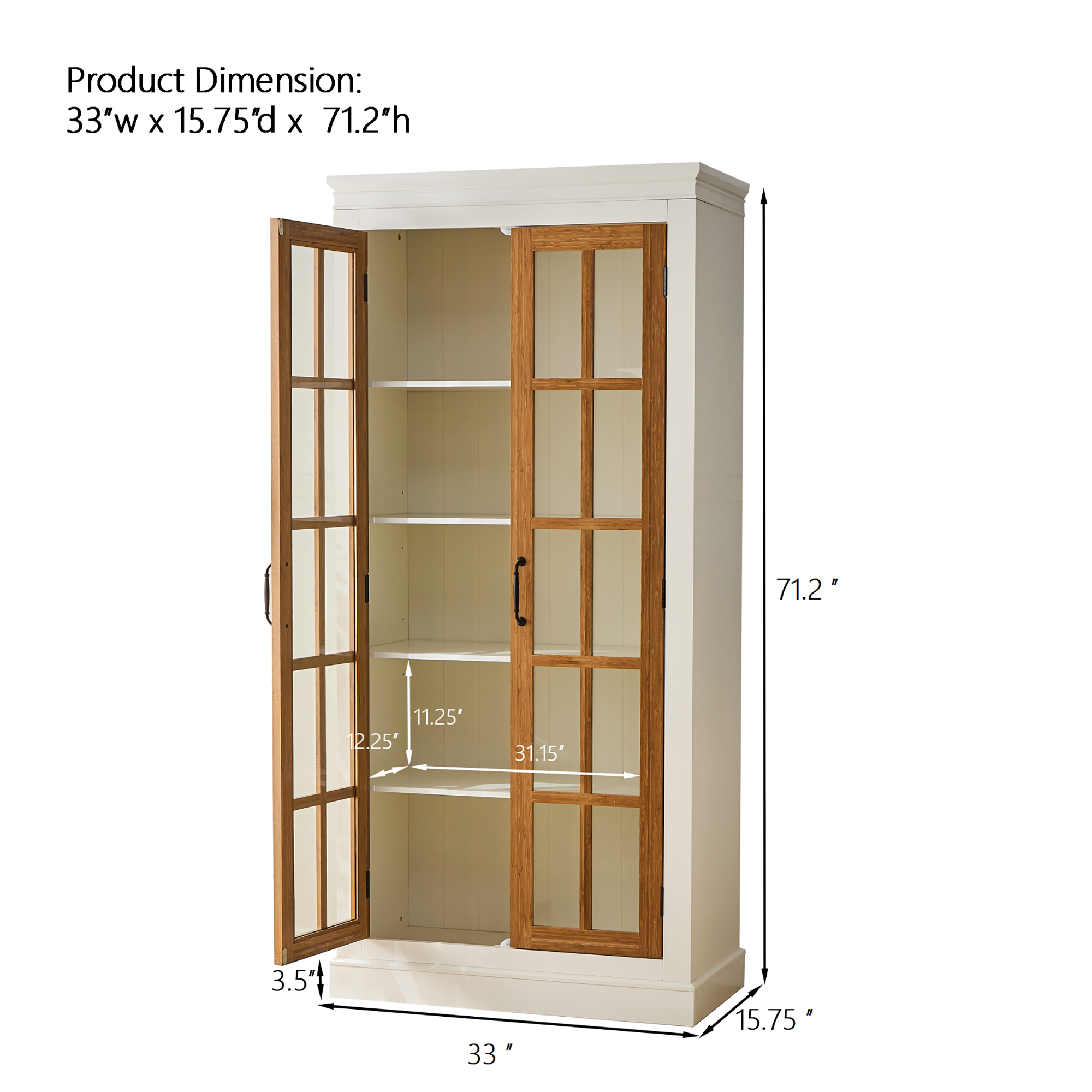 Rustic Style Display Cabinet with Glass Doors