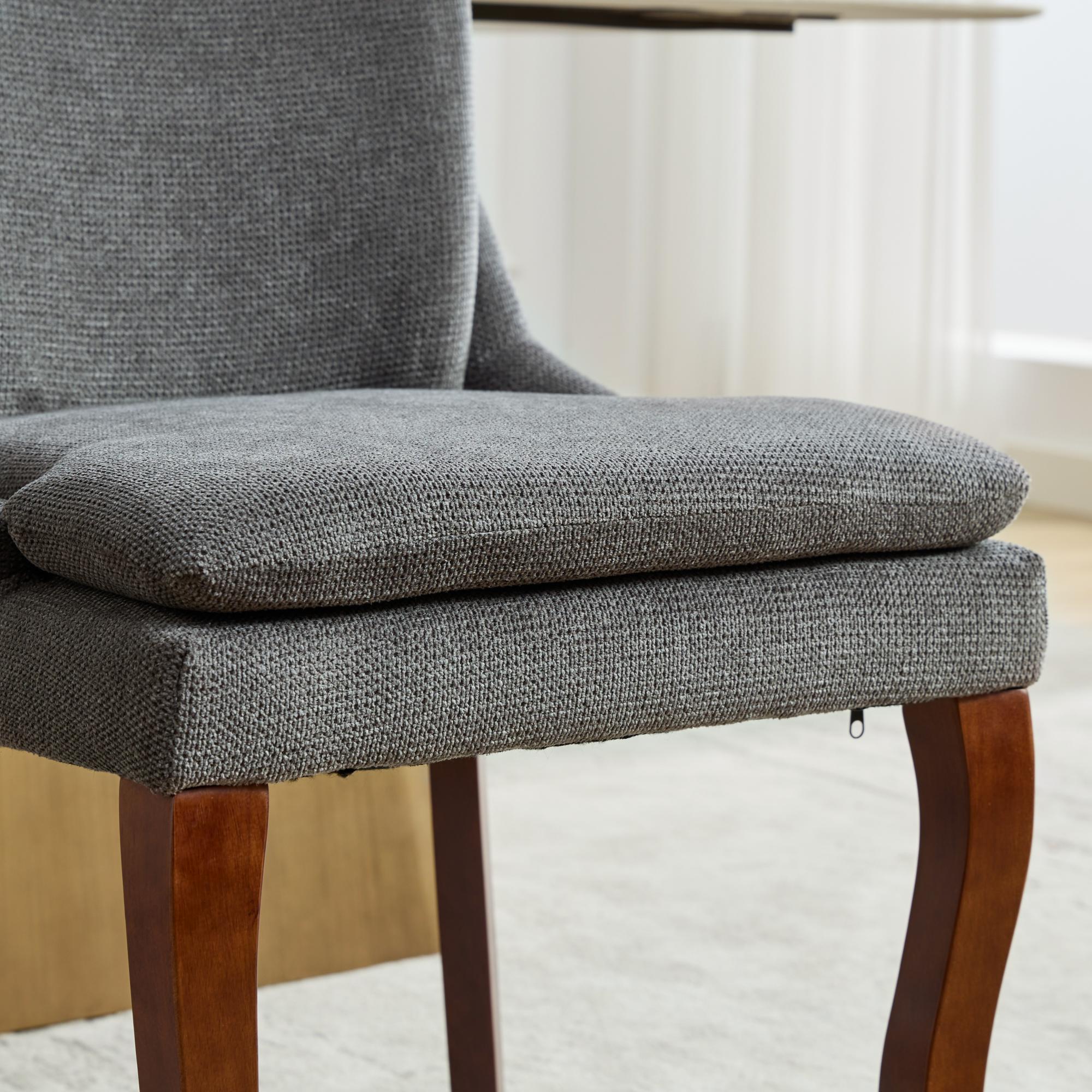 ChenilleUpholstered Dining Chairs with Curved Solid Wood Legs, Set of 2