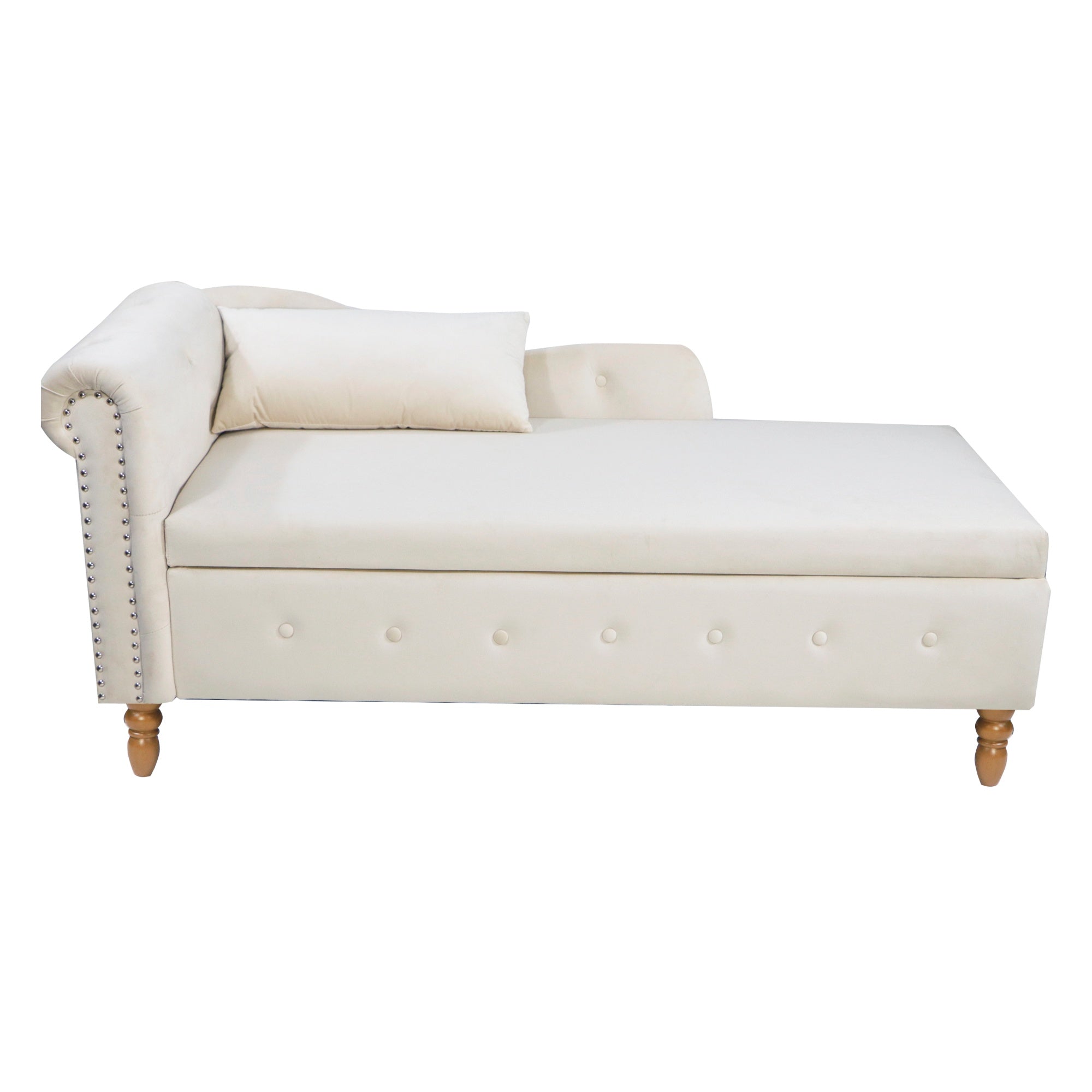 Tufted Velvet Upholstered Rolled Arm Nailhead Chaise Lounge