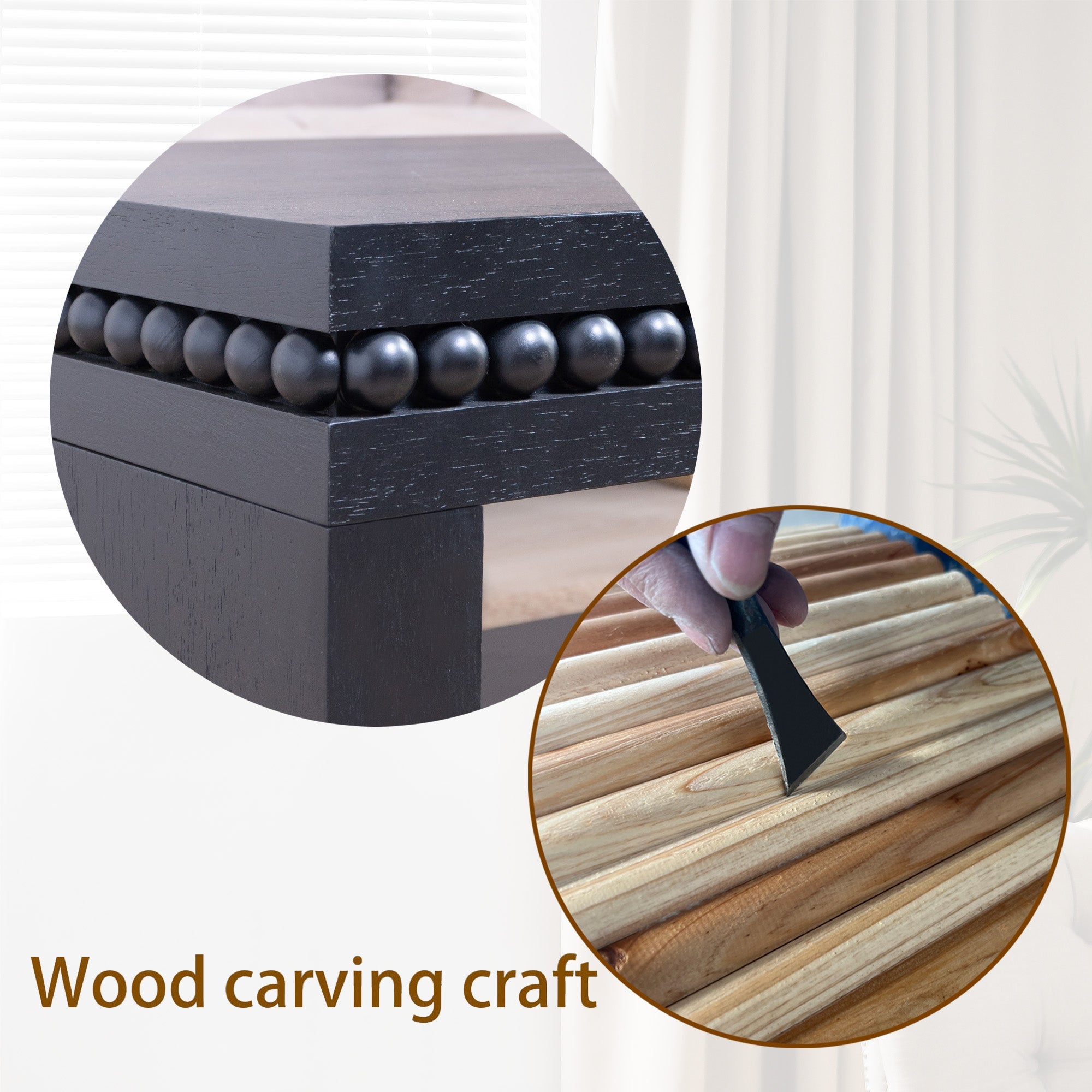 Modern Wood Coffee Table with Beaded Trim