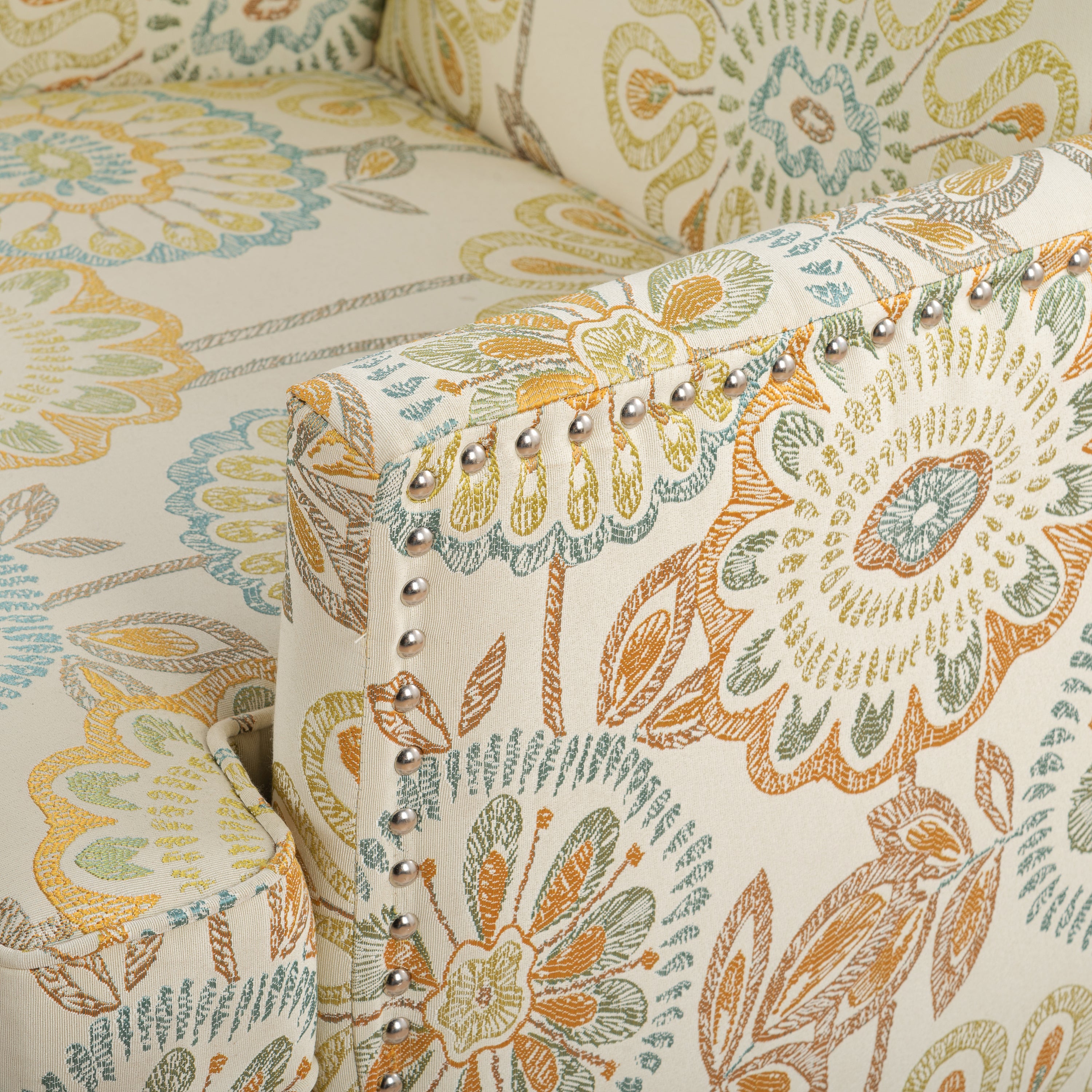 Golden Floral Nailhead Trim Accent Chair