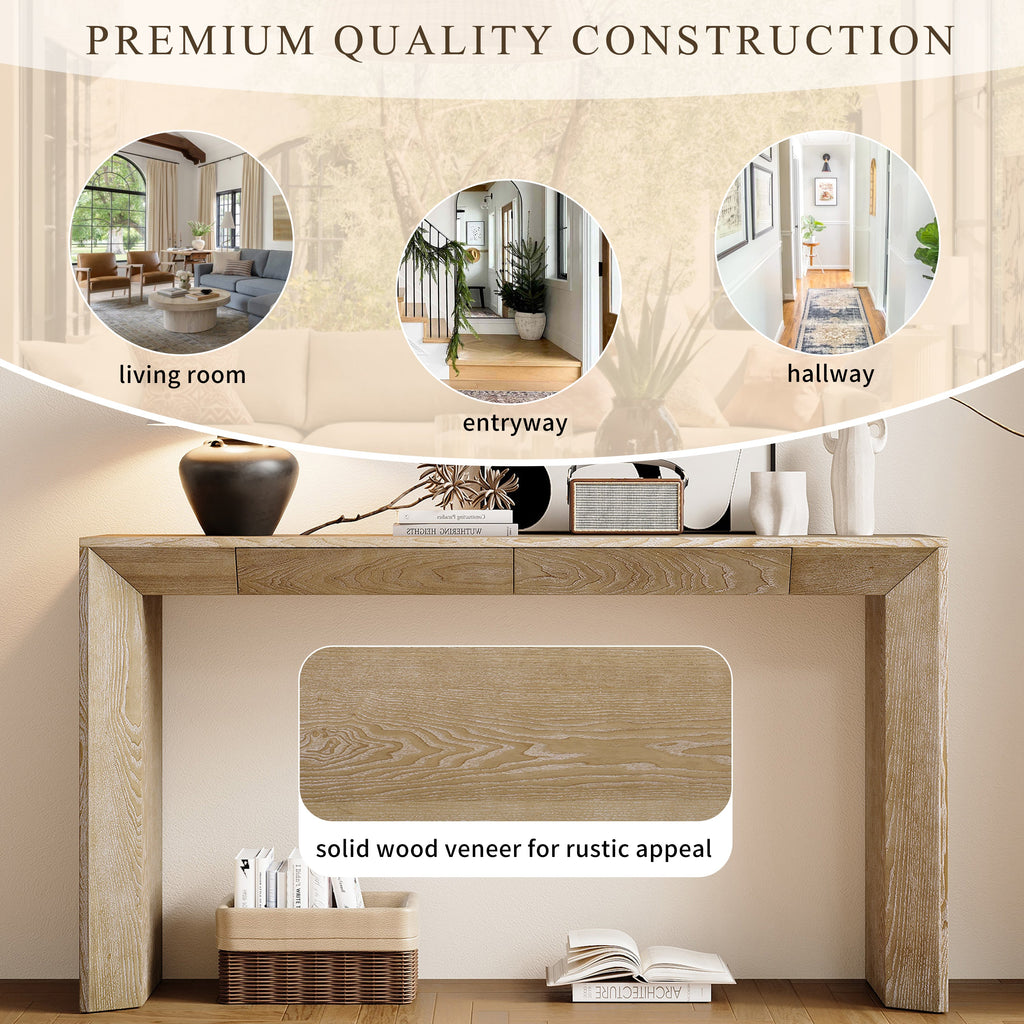 Modern Farmhouse Waterfall Console Table with 2 Concealed Drawers