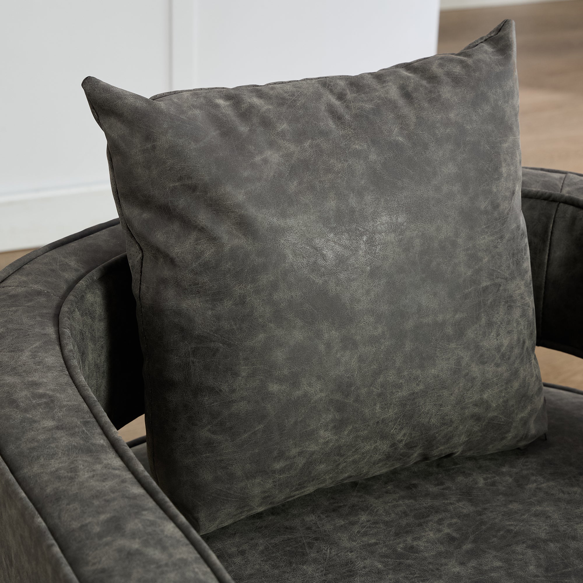 Fernleigh Swivel Accent Open Back Barrel Chair With Weathered Base