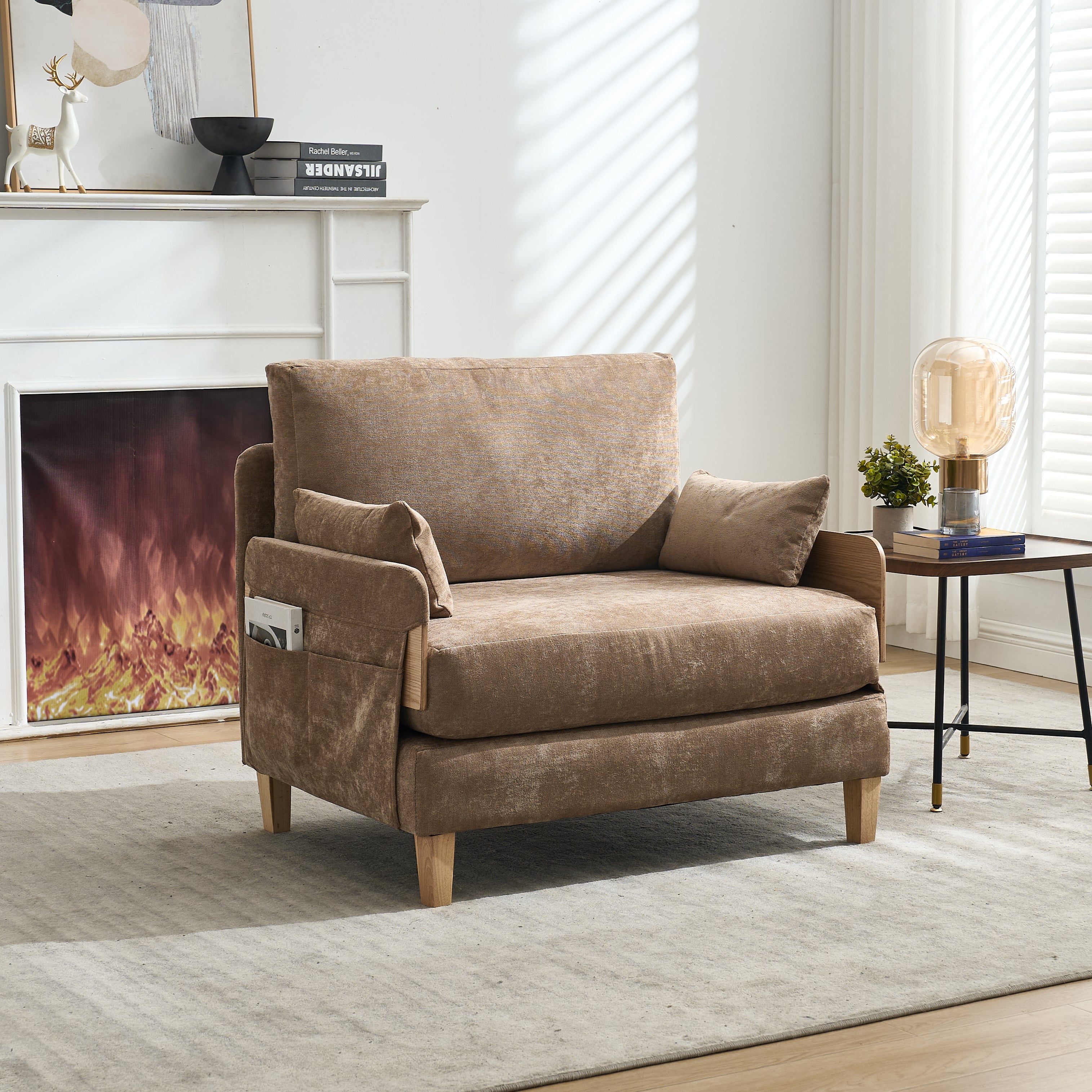 Mid-Century Modern Chenille Foldable Sofa Bed Recliner