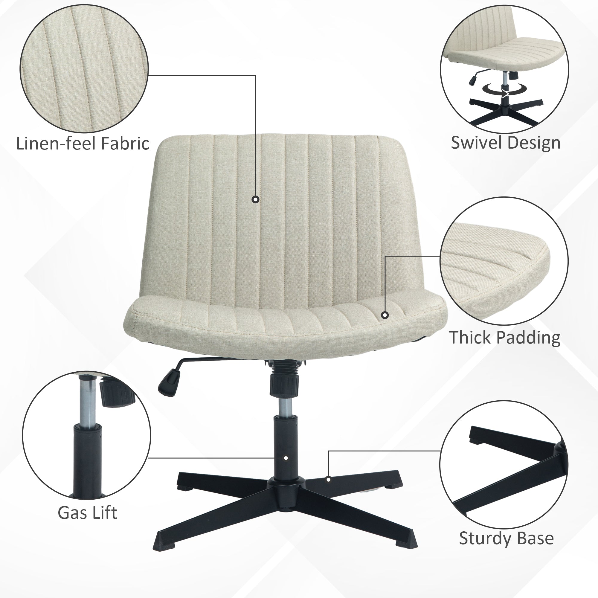 Wide Armless Office Desk Chair with Adjustable Height