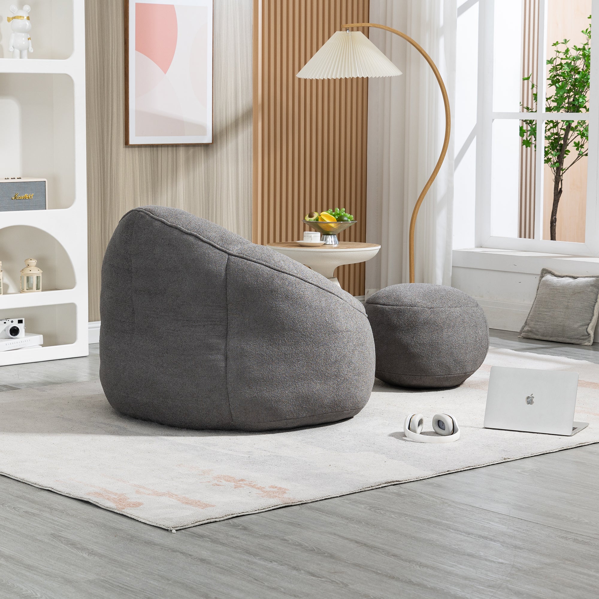 Bean Bag Sofa Chair with High-Pressure Foam and Footrest