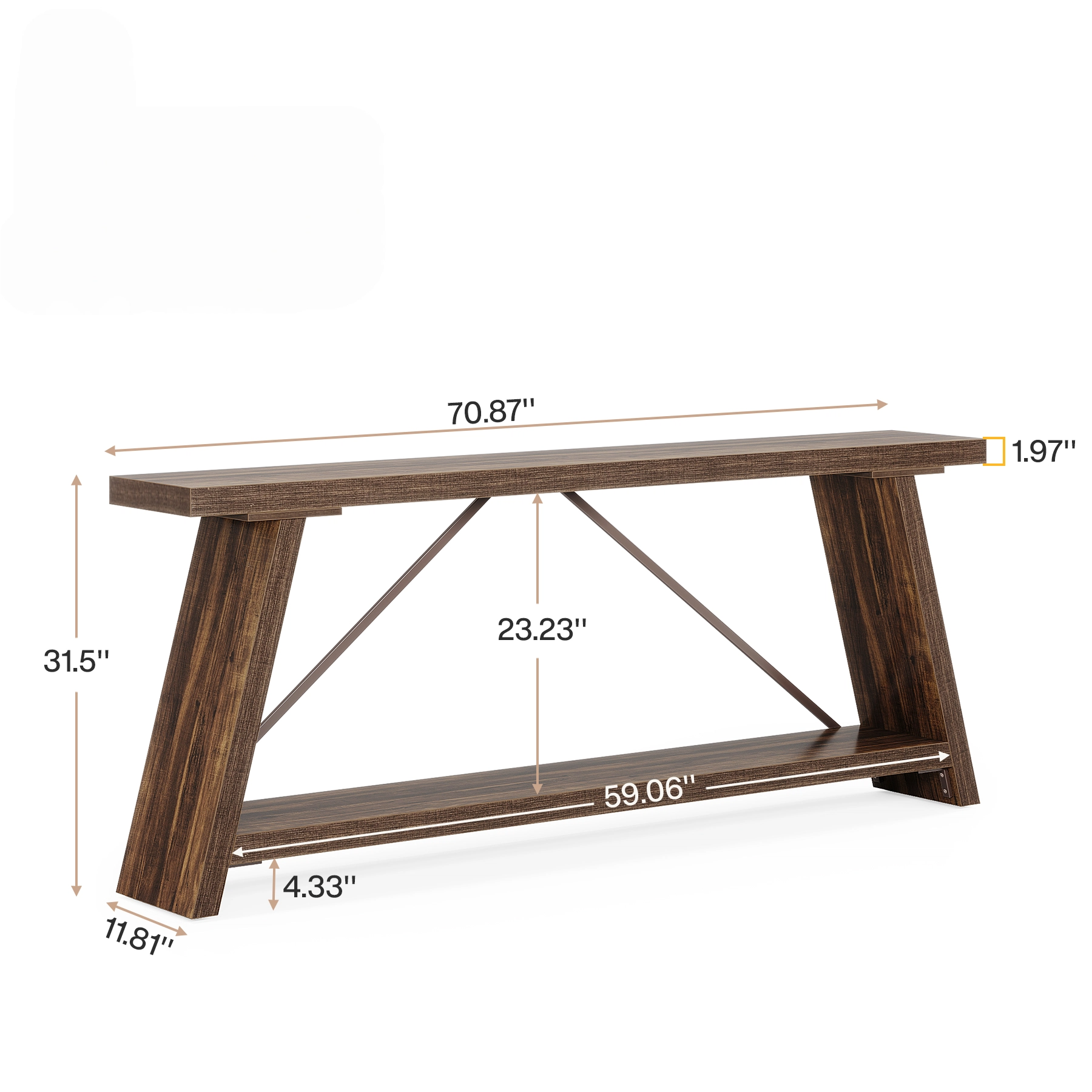 Willowford Industrial Console Table with 2-Tier Storage Shelves