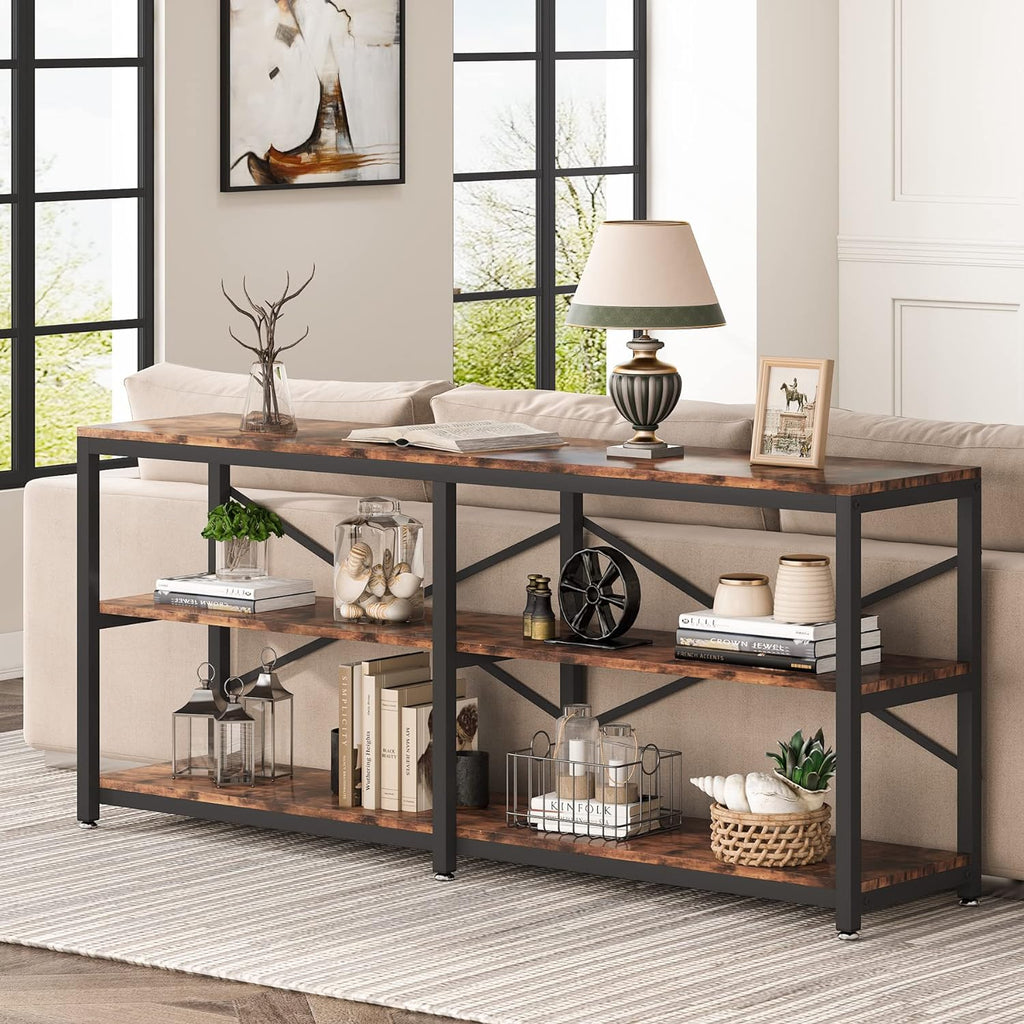 Runford Modern Entryway Table with Metal Frame & X-Back Design