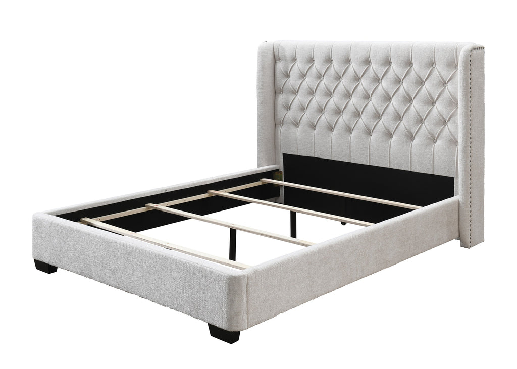 Soft Tweed Fabric Winged Headboard Bed