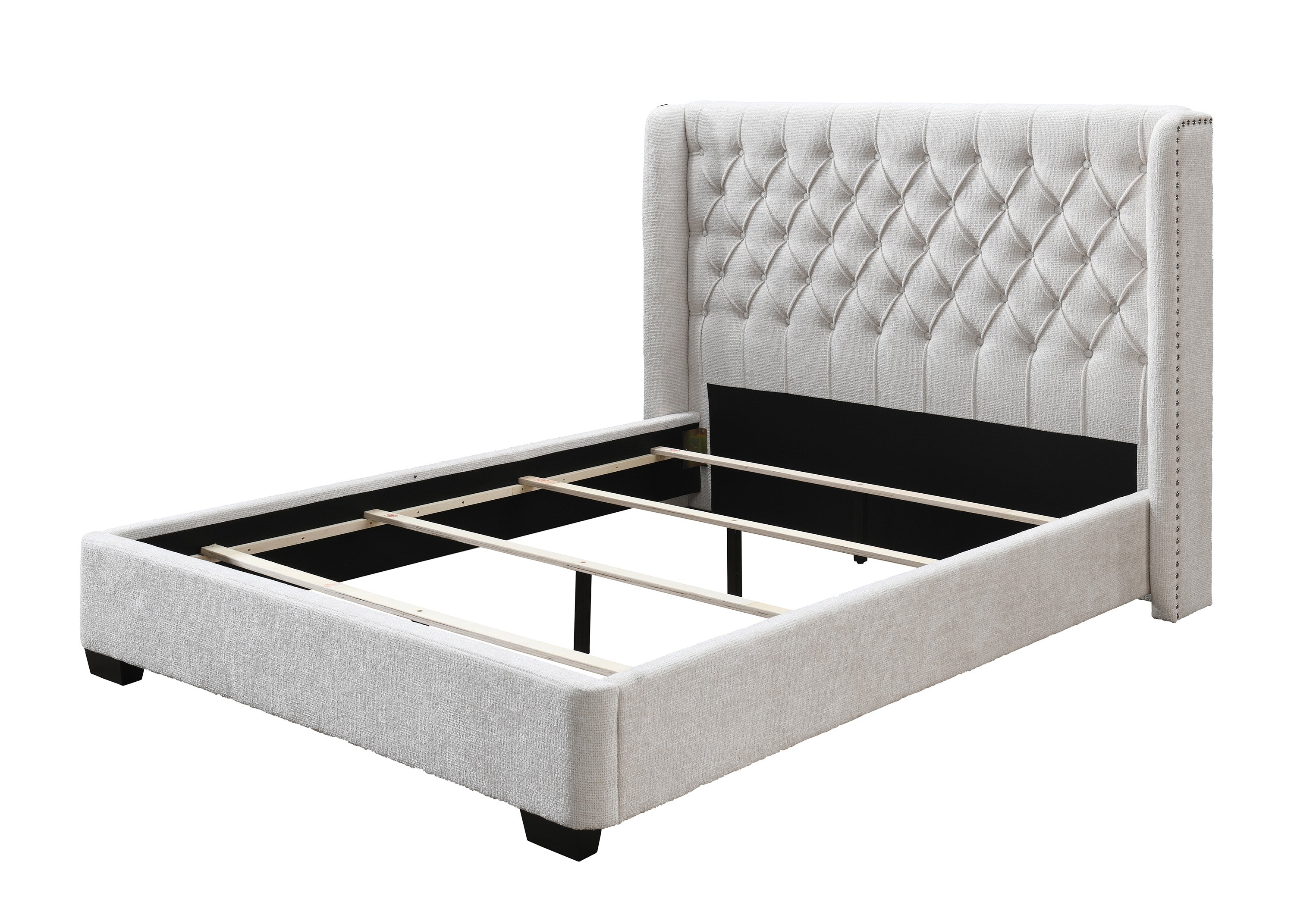 Soft Tweed Fabric Winged Headboard Bed