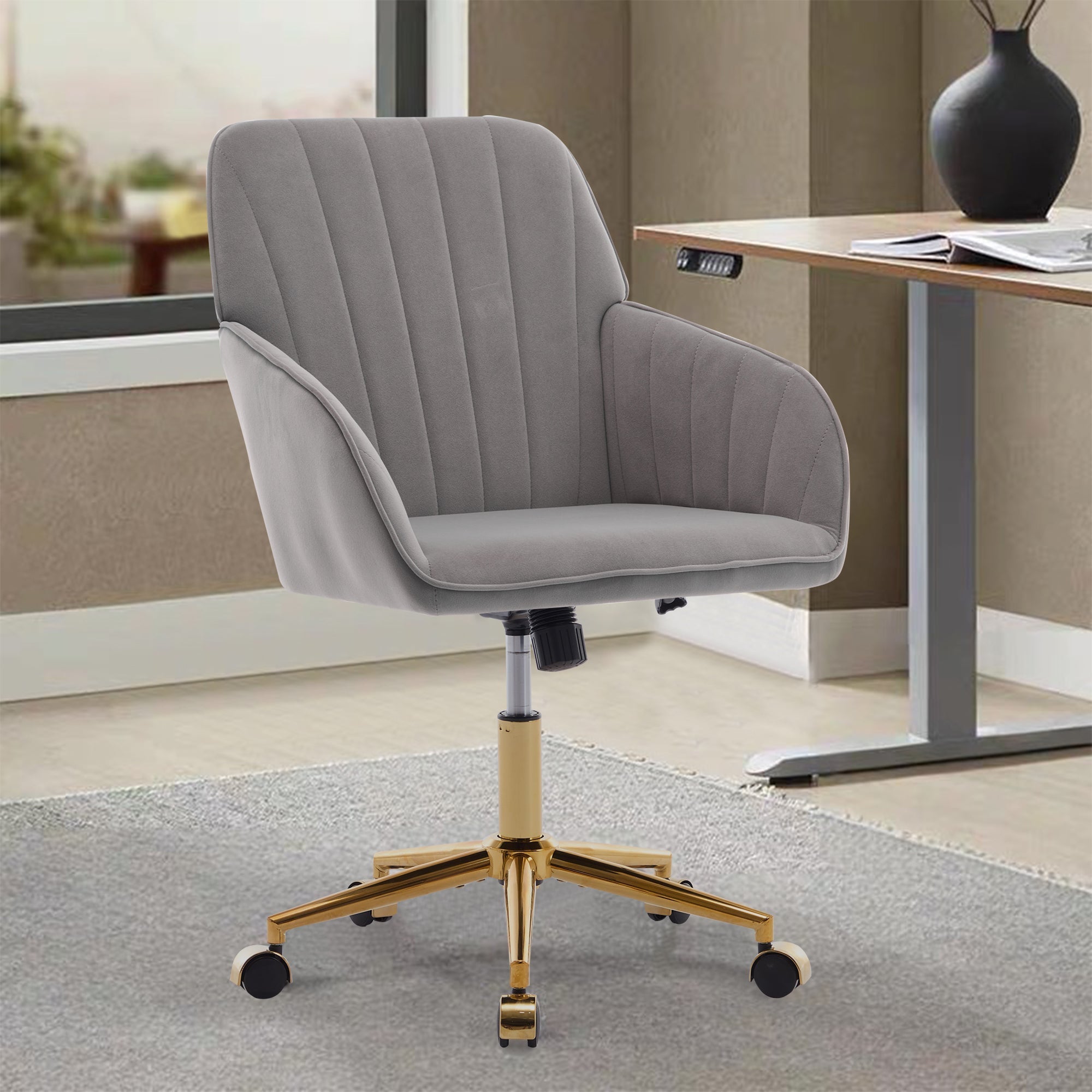 Adjustable Ergonomic Swivel Chair with Golden Base