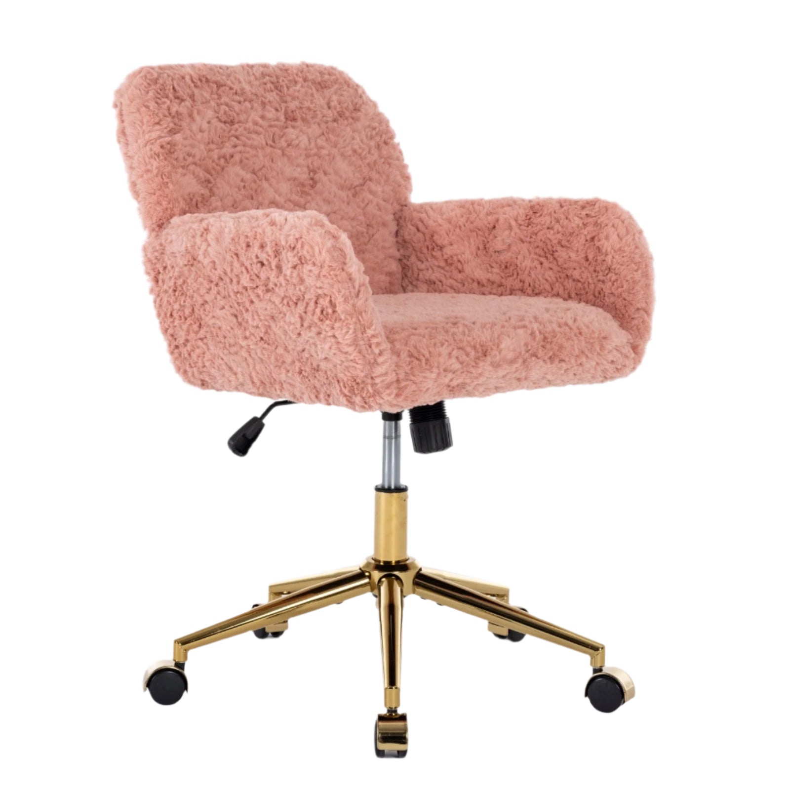 Faux Rabbit Hair Office Chair with Golden Metal Base, Adjustable Swivel