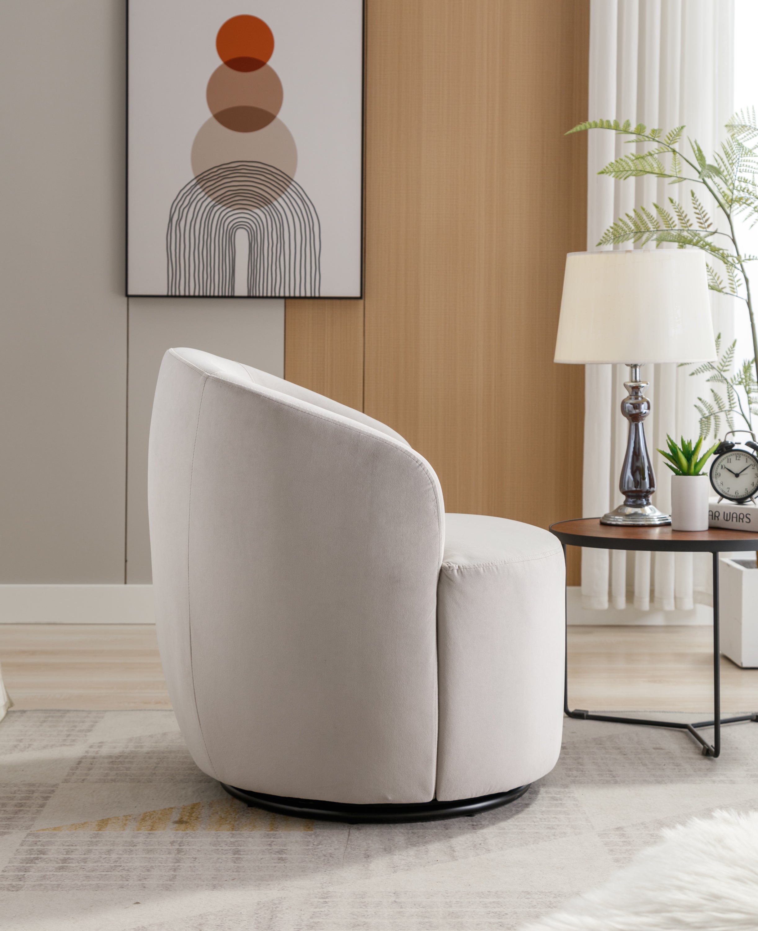 Velvet Fabric Swivel Barrel Accent Chair