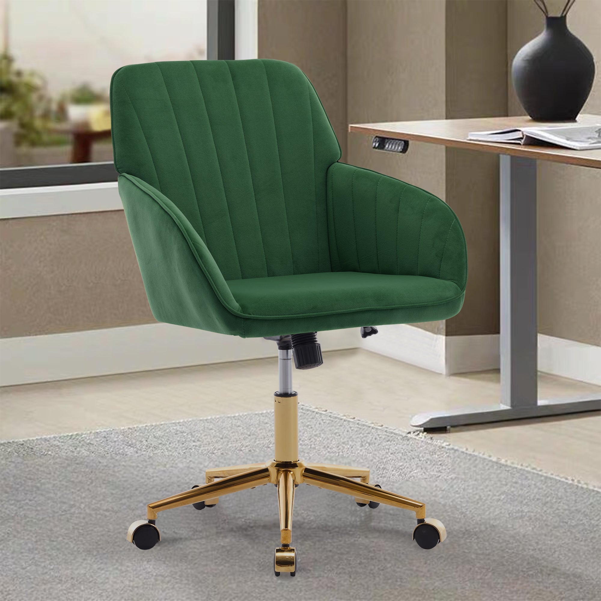 Adjustable Ergonomic Swivel Chair with Golden Base