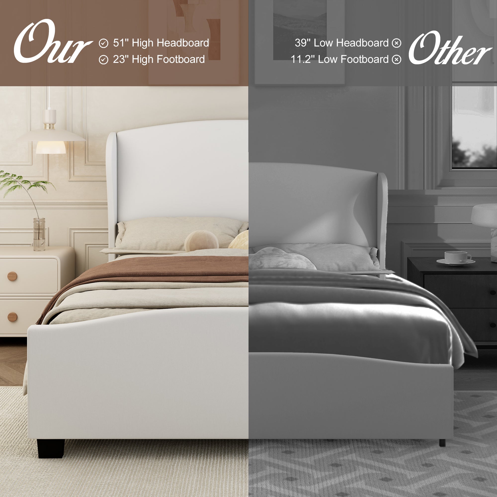 Modern Wingback Linen Upholstered Bed