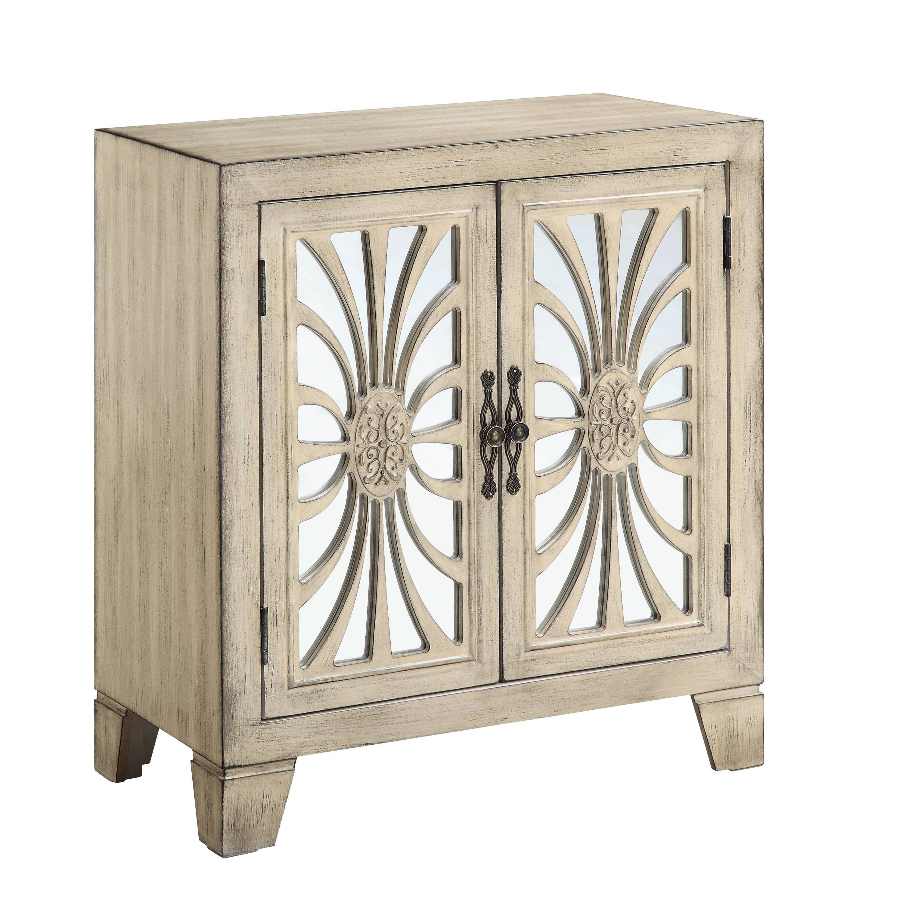 Antique White Console Table with Mirrored Doors