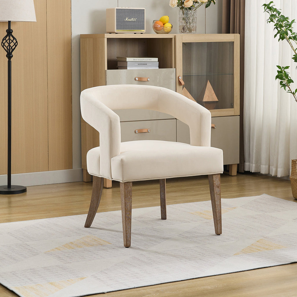 Velvet Open Back Barrel Upholstered Accent Chair with Weathered Solid Wood Legs