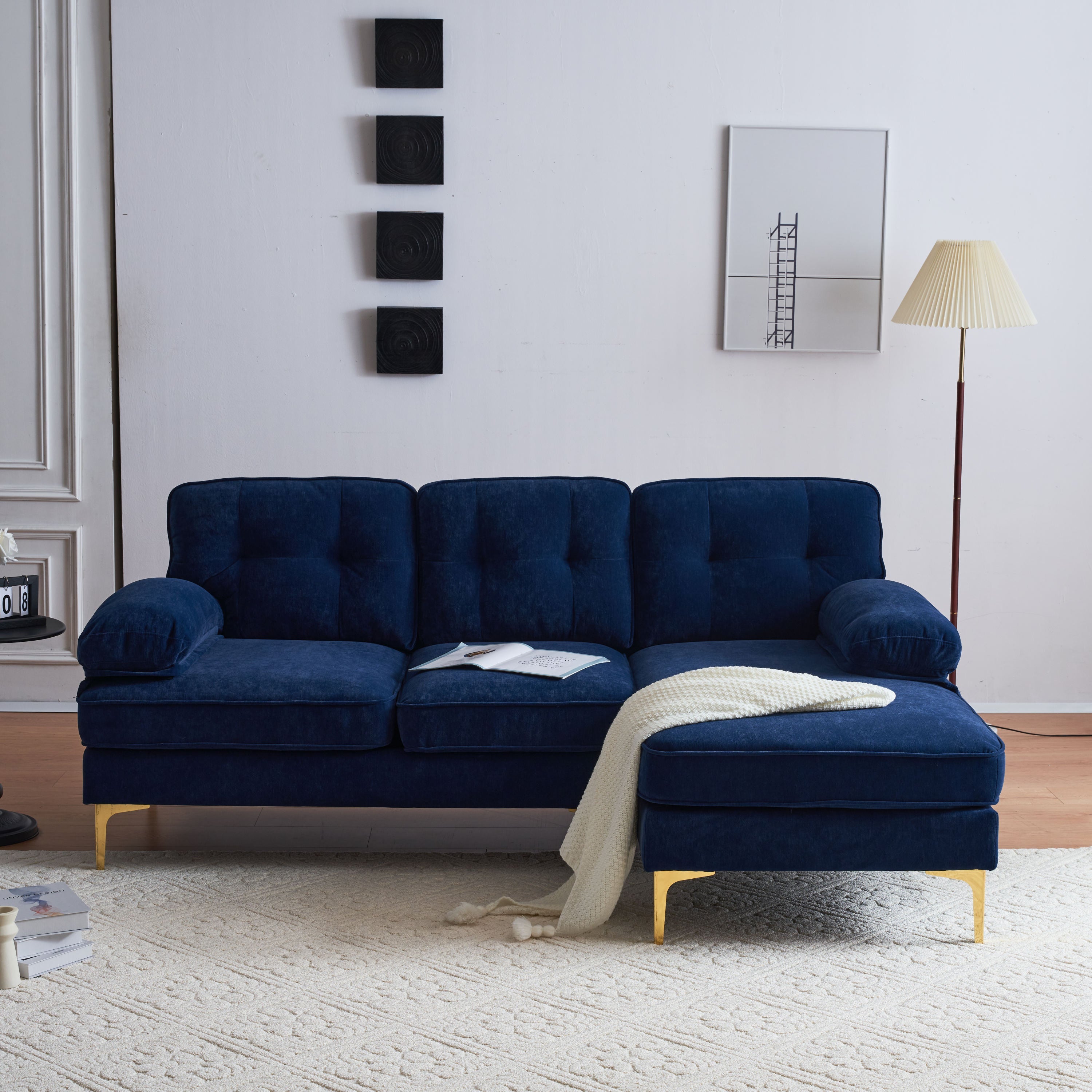 Modern Tufted Velvet L-Shape Sofa