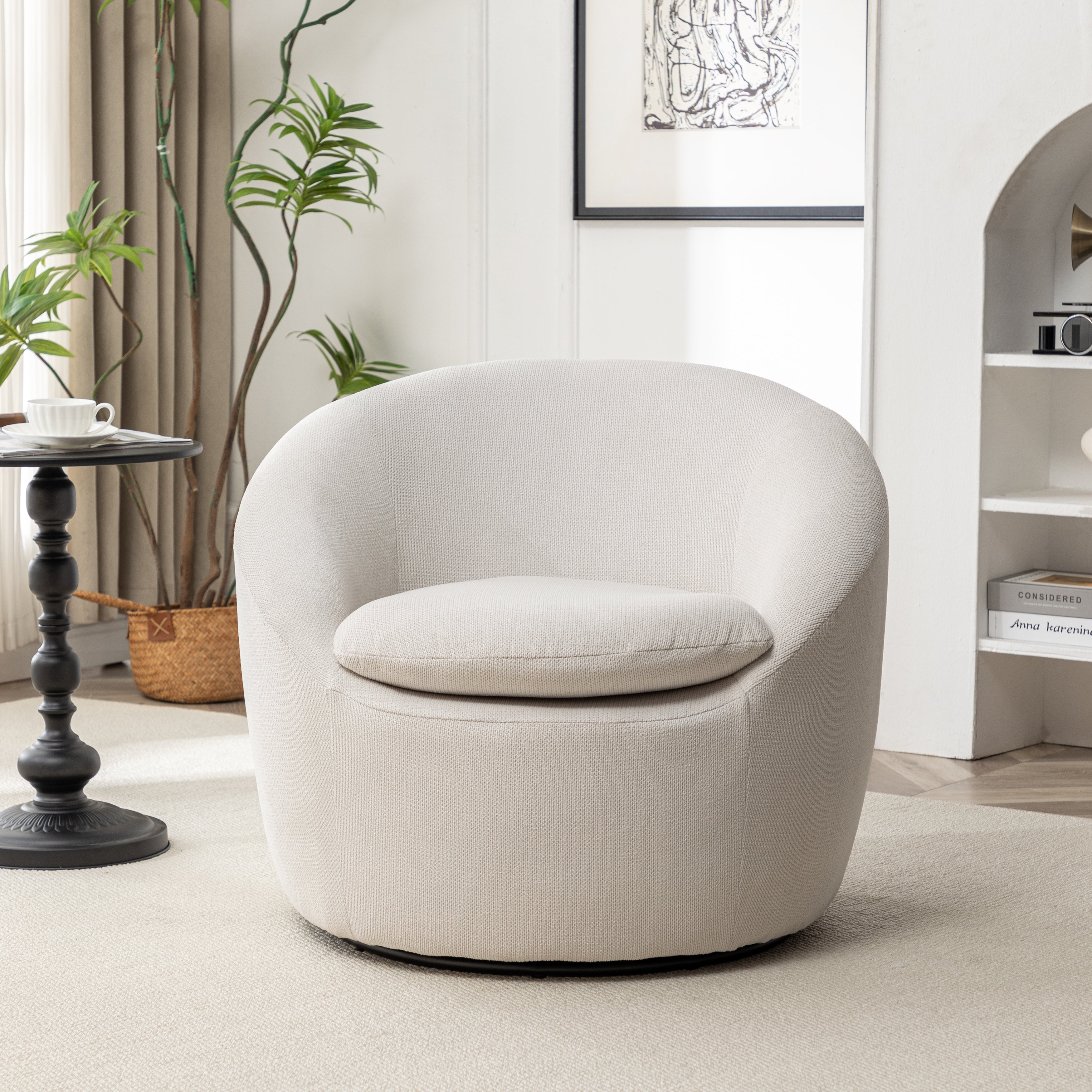 Winnie Modern Teddy Fabric Swivel Barrel Chair