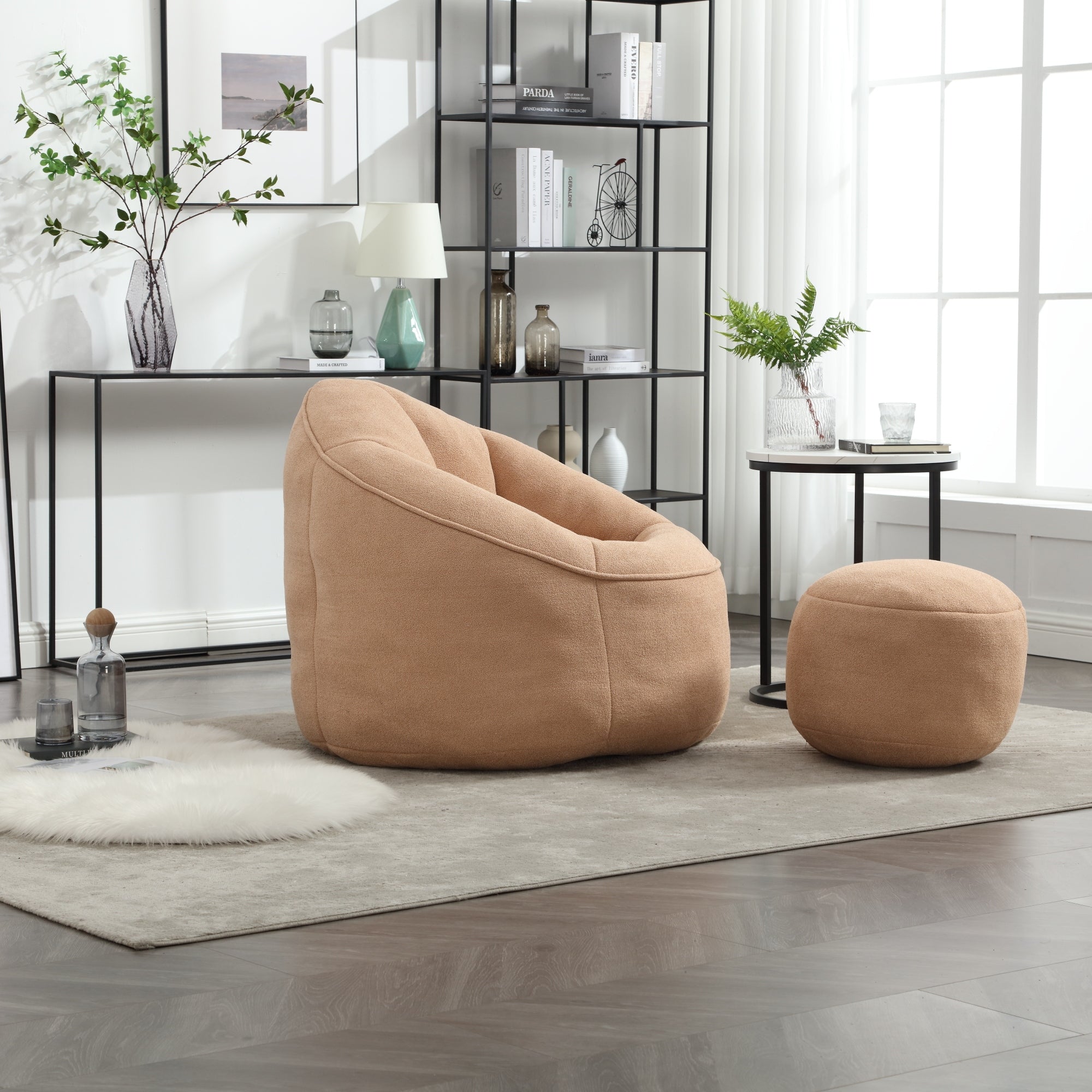 Bean Bag Sofa Chair with High-Pressure Foam and Footrest
