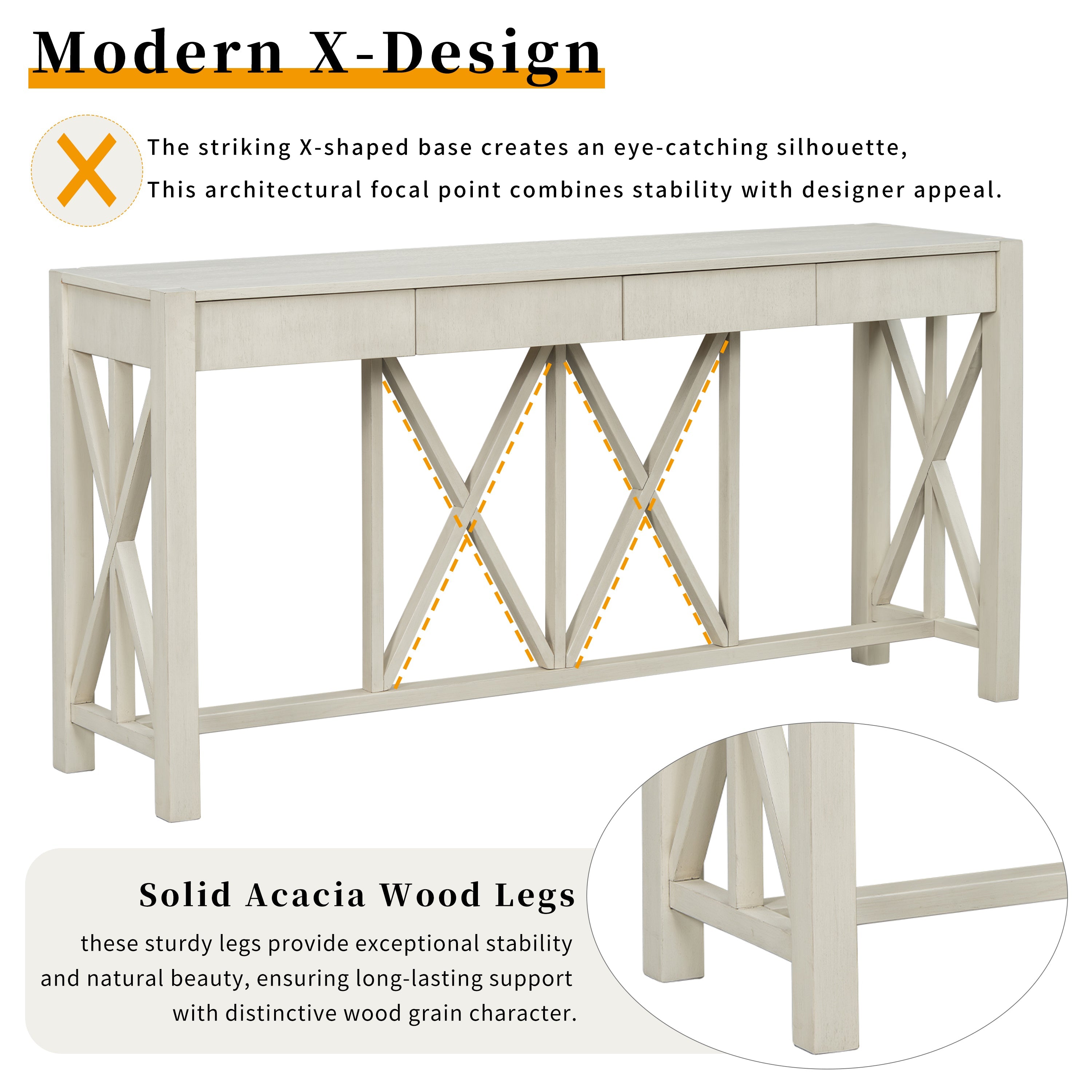 Modern Crisscross Design Entryway Table with Open Bottom Storage
