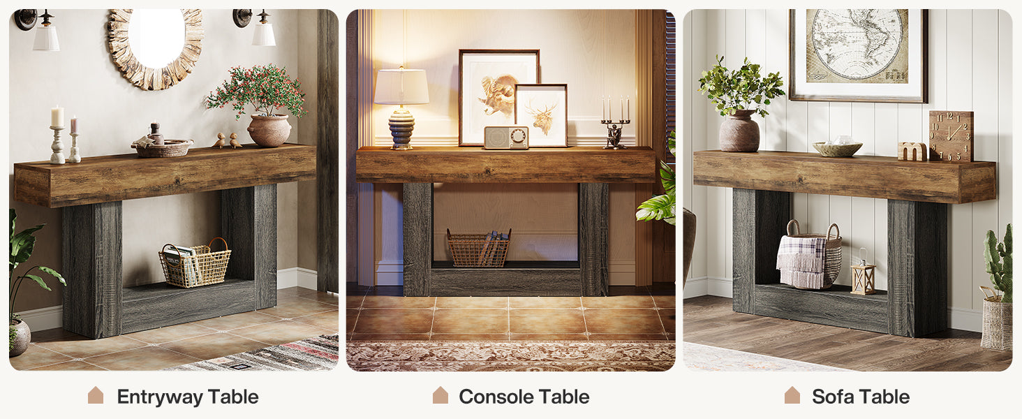 Pinehurst Farmhouse 2-Tier Entryway Table with U-Shaped Base
