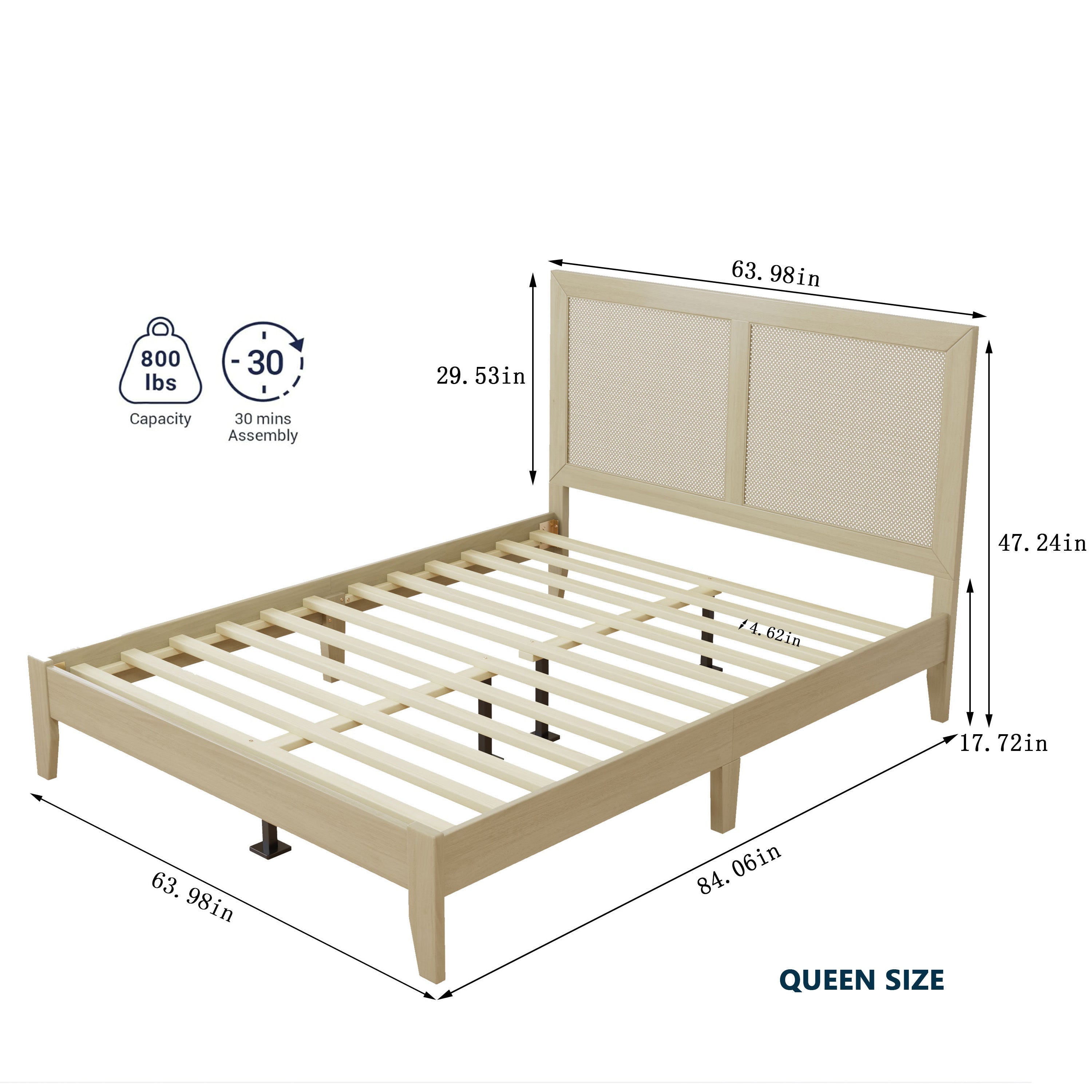 Solid Wood Platform Bed With Rattan