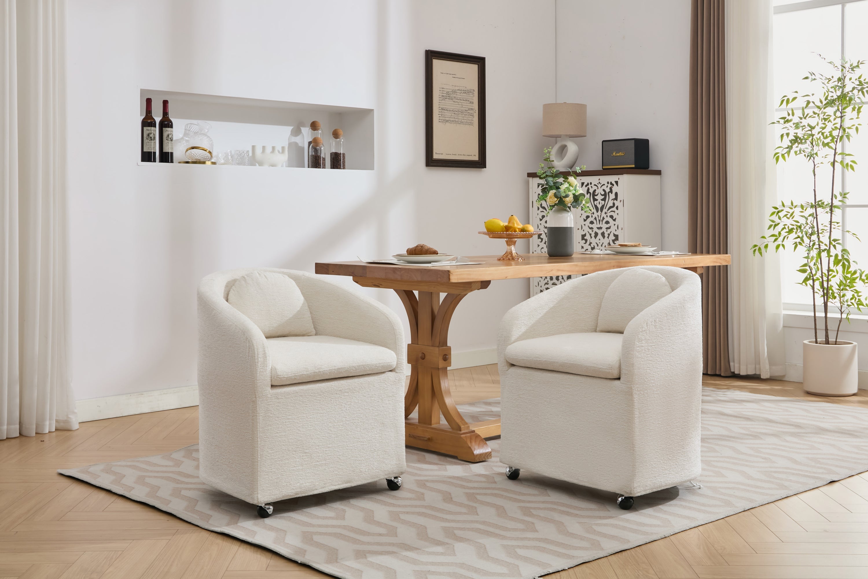 Cheswick Chenille Upholstered Dining Arm Chair With Back Cushion and Wheels