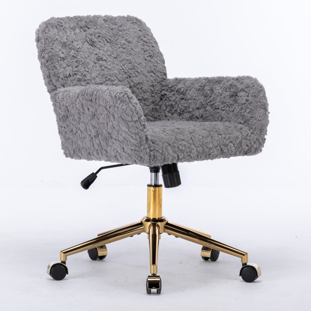Faux Rabbit Hair Office Chair with Golden Metal Base, Adjustable Swivel