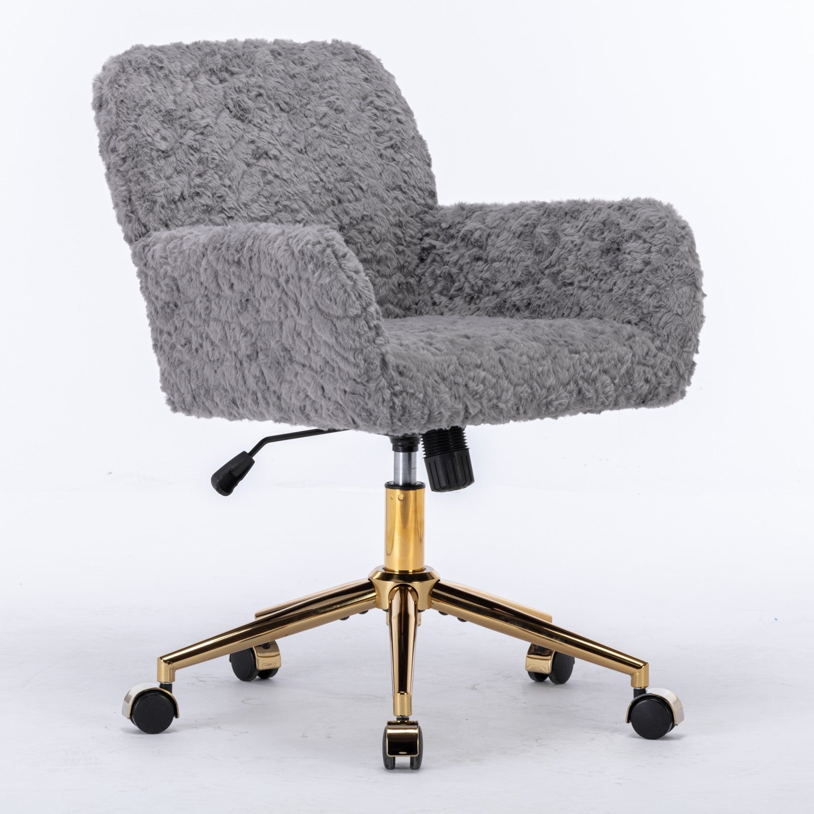 Faux Rabbit Hair Office Chair with Golden Metal Base, Adjustable Swivel