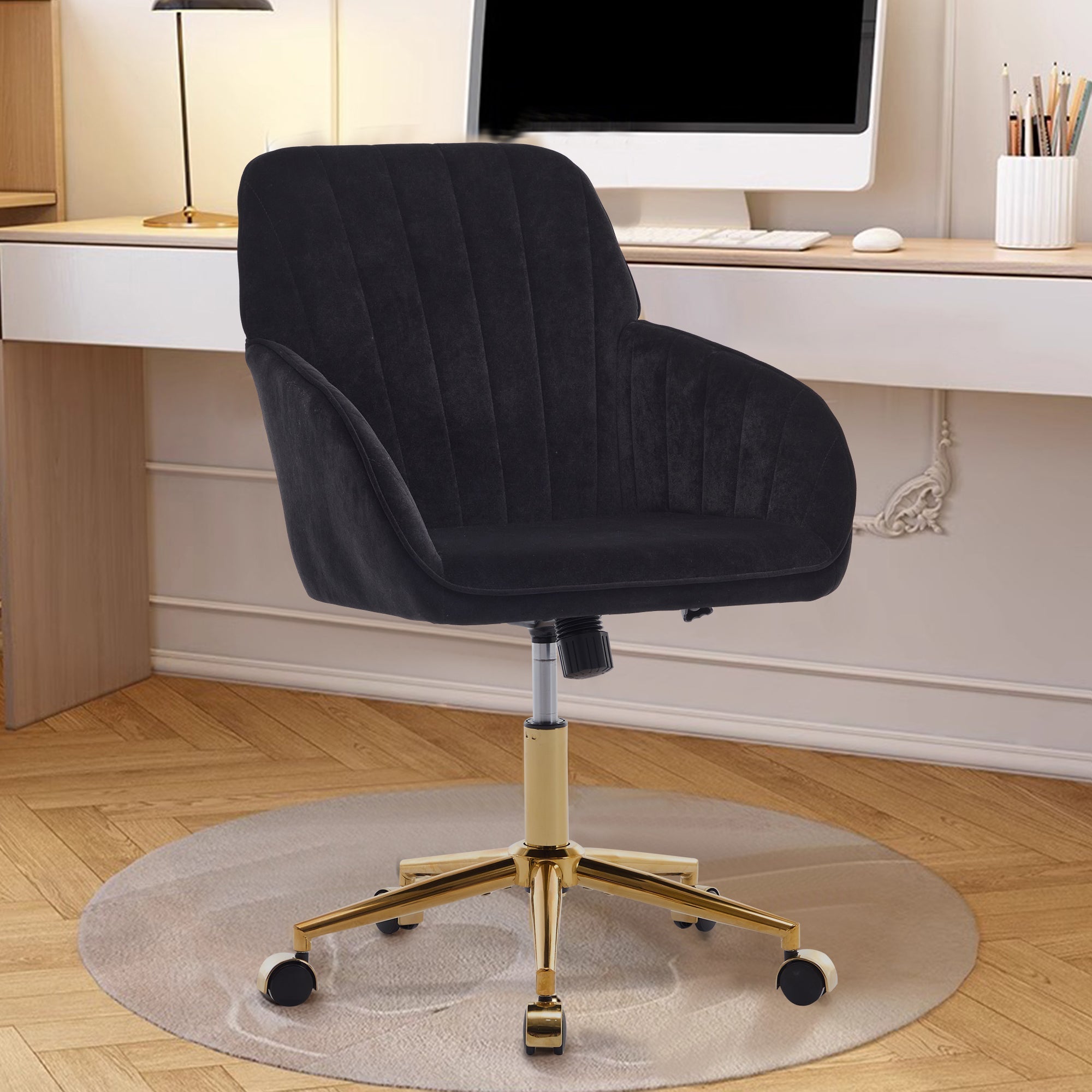 Adjustable Ergonomic Swivel Chair with Golden Base