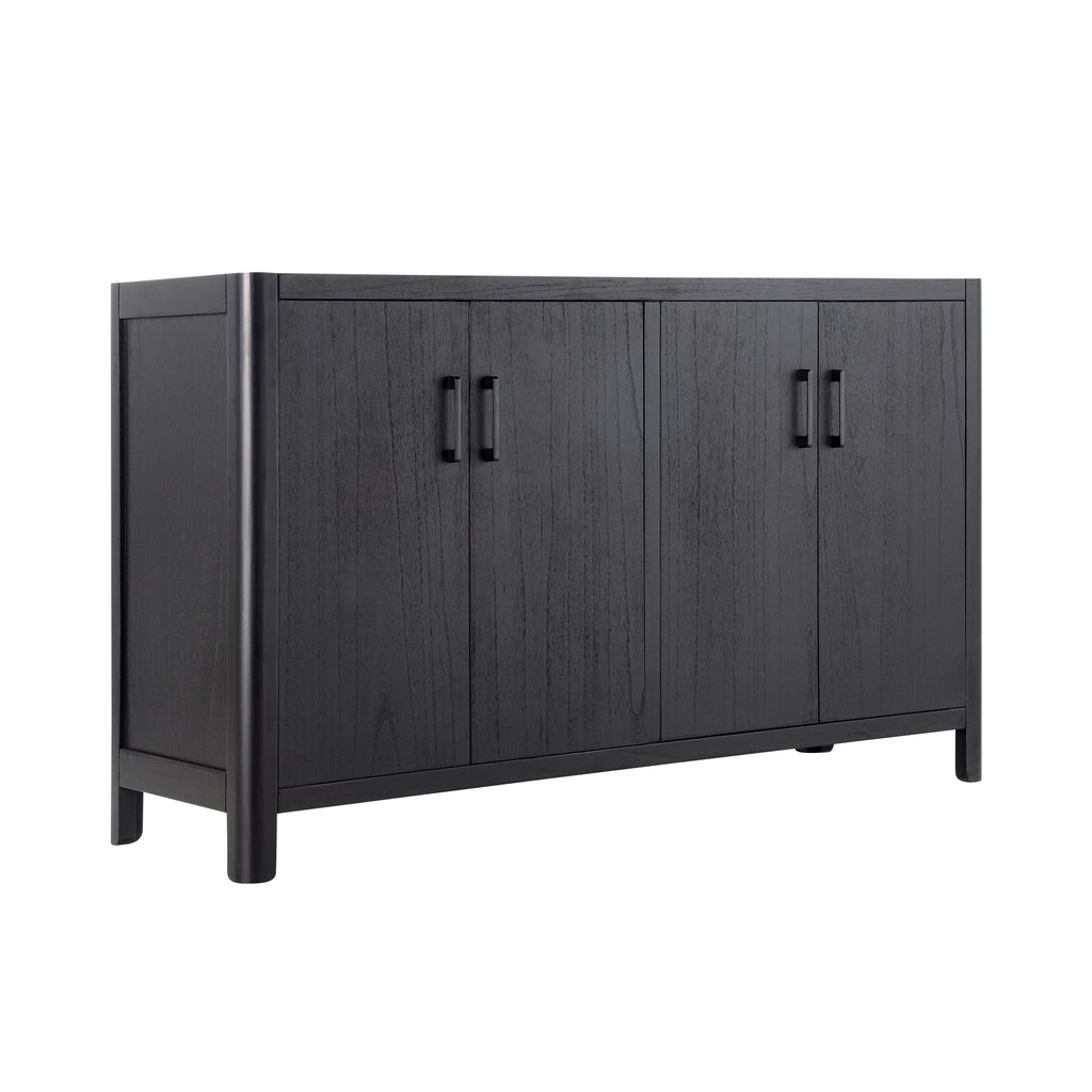 Farmhouse Style 4-Door Cabinet with Natural Distressed Finish