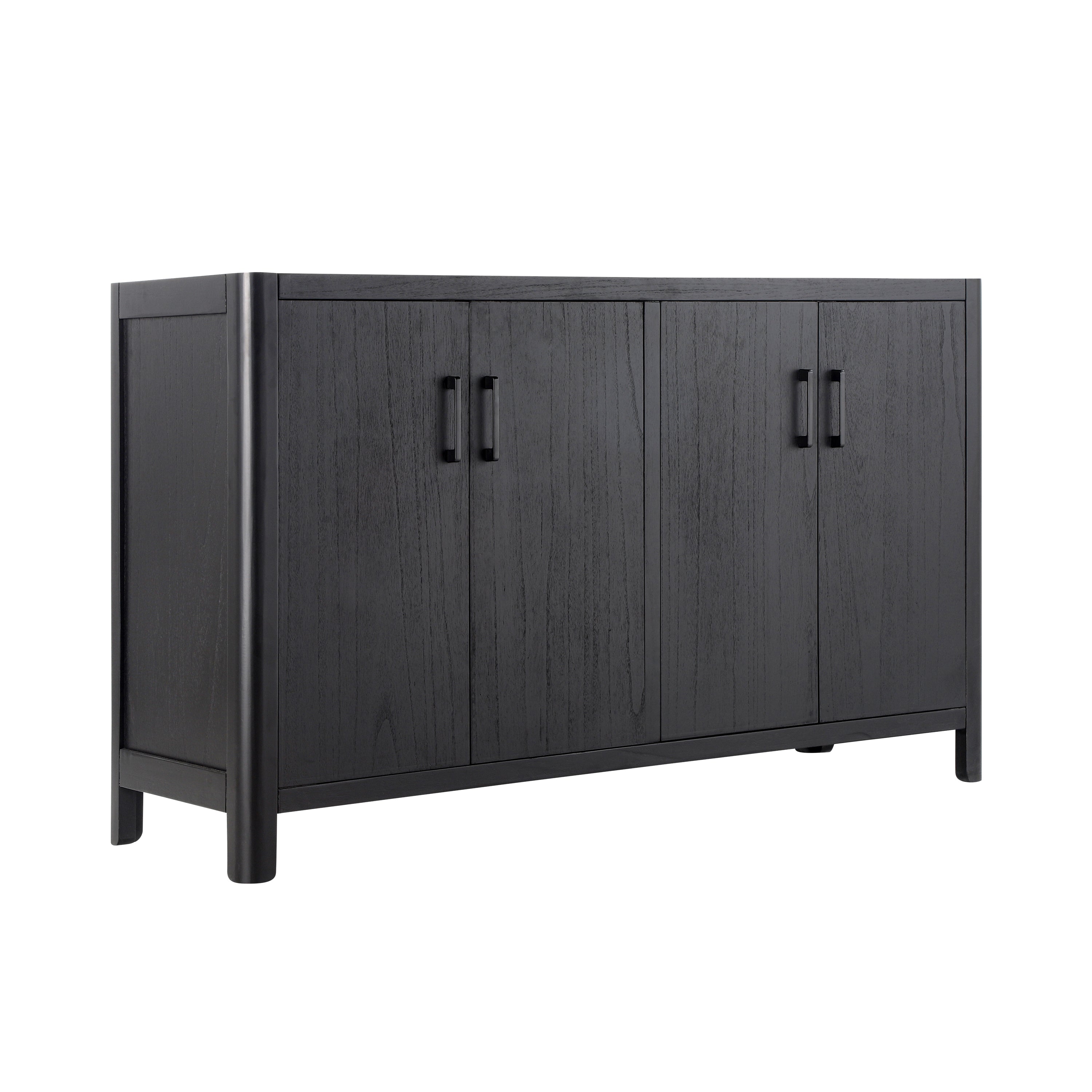 Farmhouse Style 4-Door Cabinet with Natural Distressed Finish