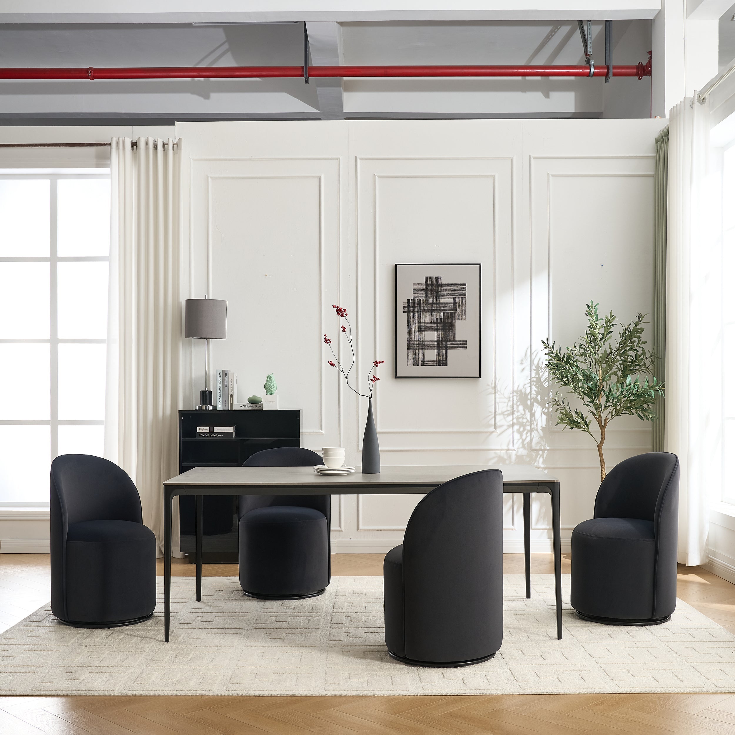 Ashcombe Mid Century Modern Round Velvet Dining Chair