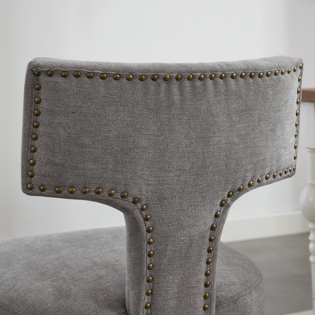 Mid Century Modern T-Back Dining Chairs with Nailhead Trim, Set of 2