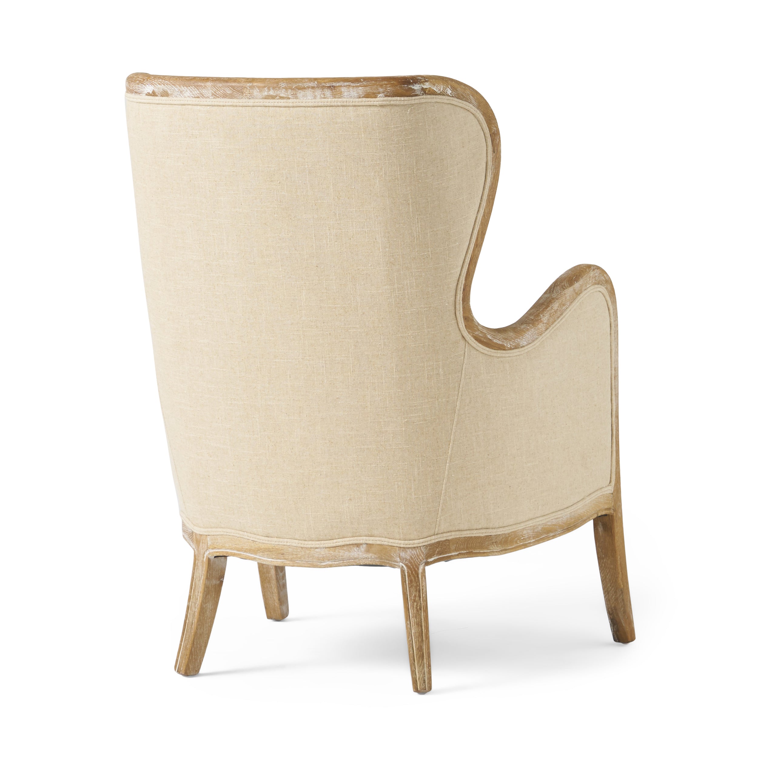 Crenshaw Beige Fabric Wing Arm Chair with Oak Frame and High Back