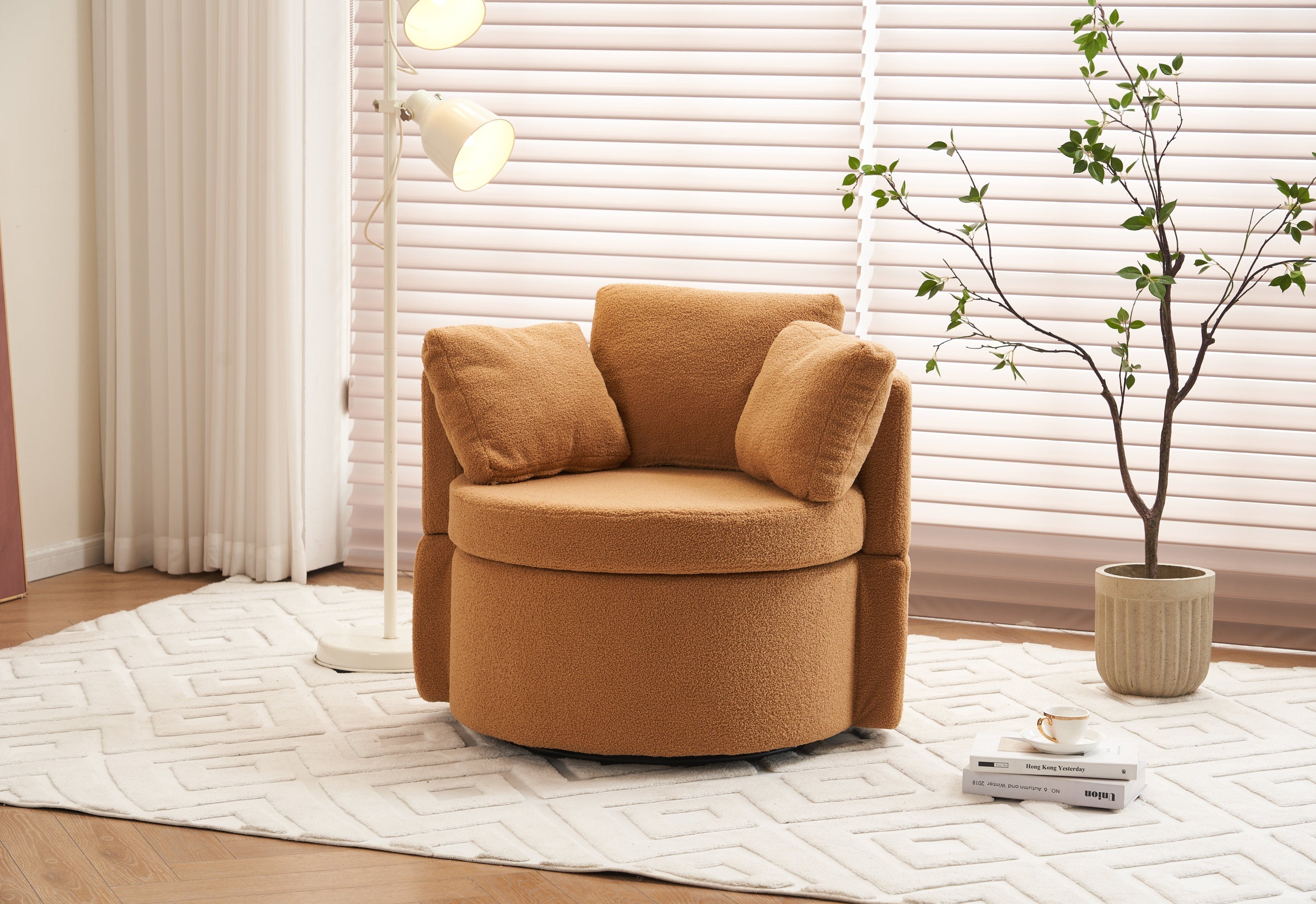 Teddy Fabric Swivel And Storage Chair With Back Cushion
