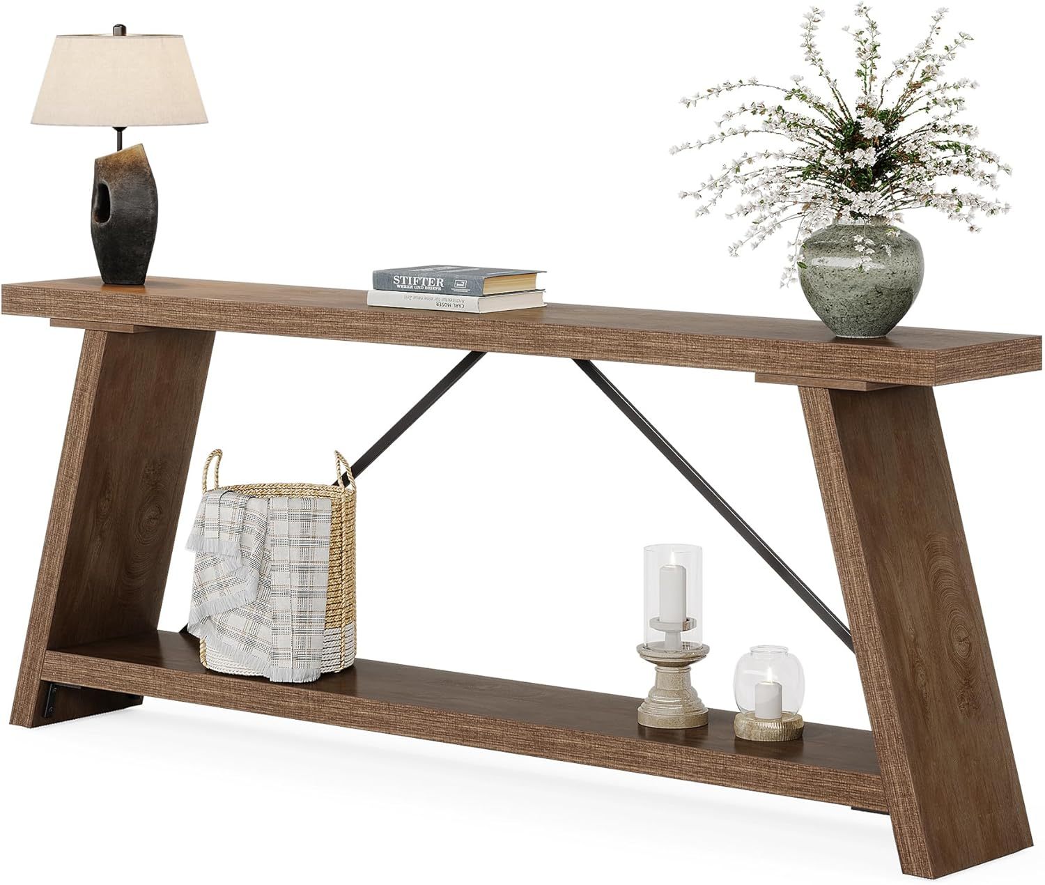 Willowford Industrial Console Table with 2-Tier Storage Shelves