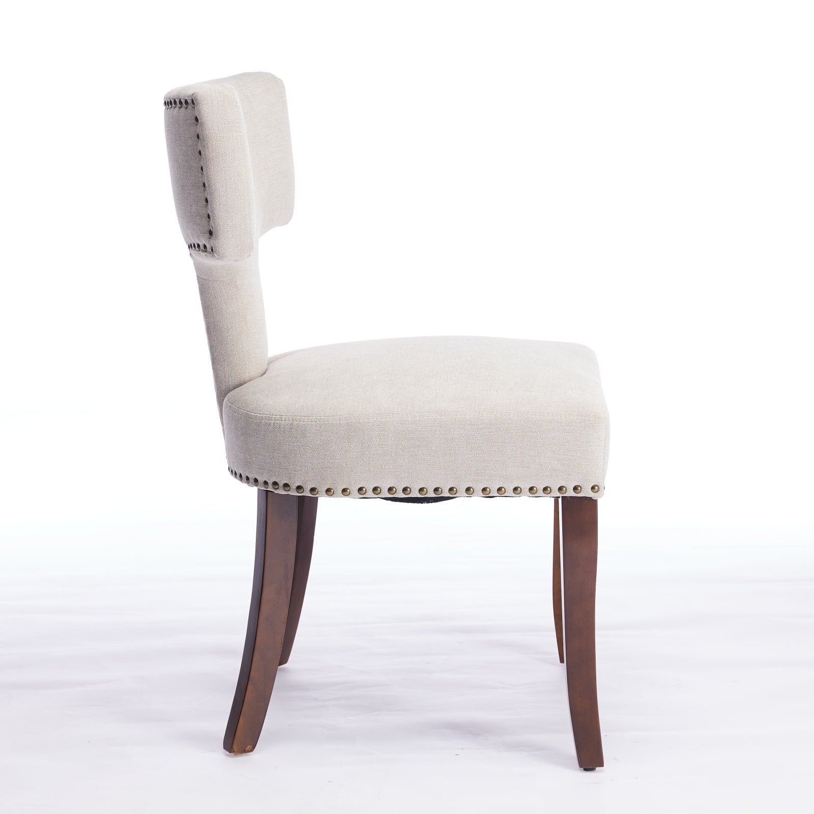 Mid Century Modern T-Back Dining Chairs with Nailhead Trim, Set of 2