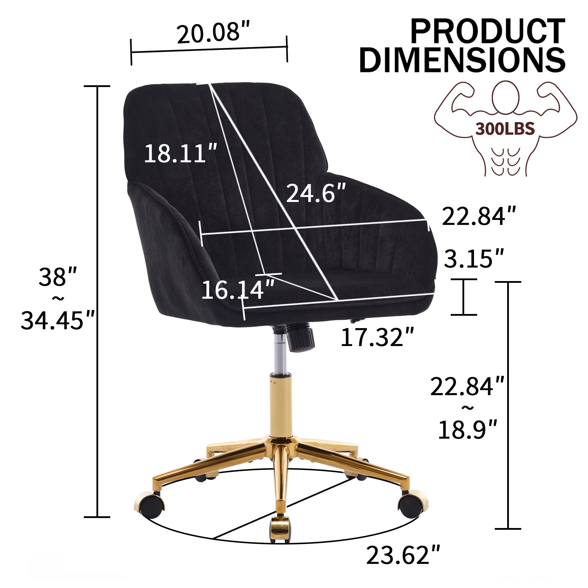 Adjustable Ergonomic Swivel Chair with Golden Base